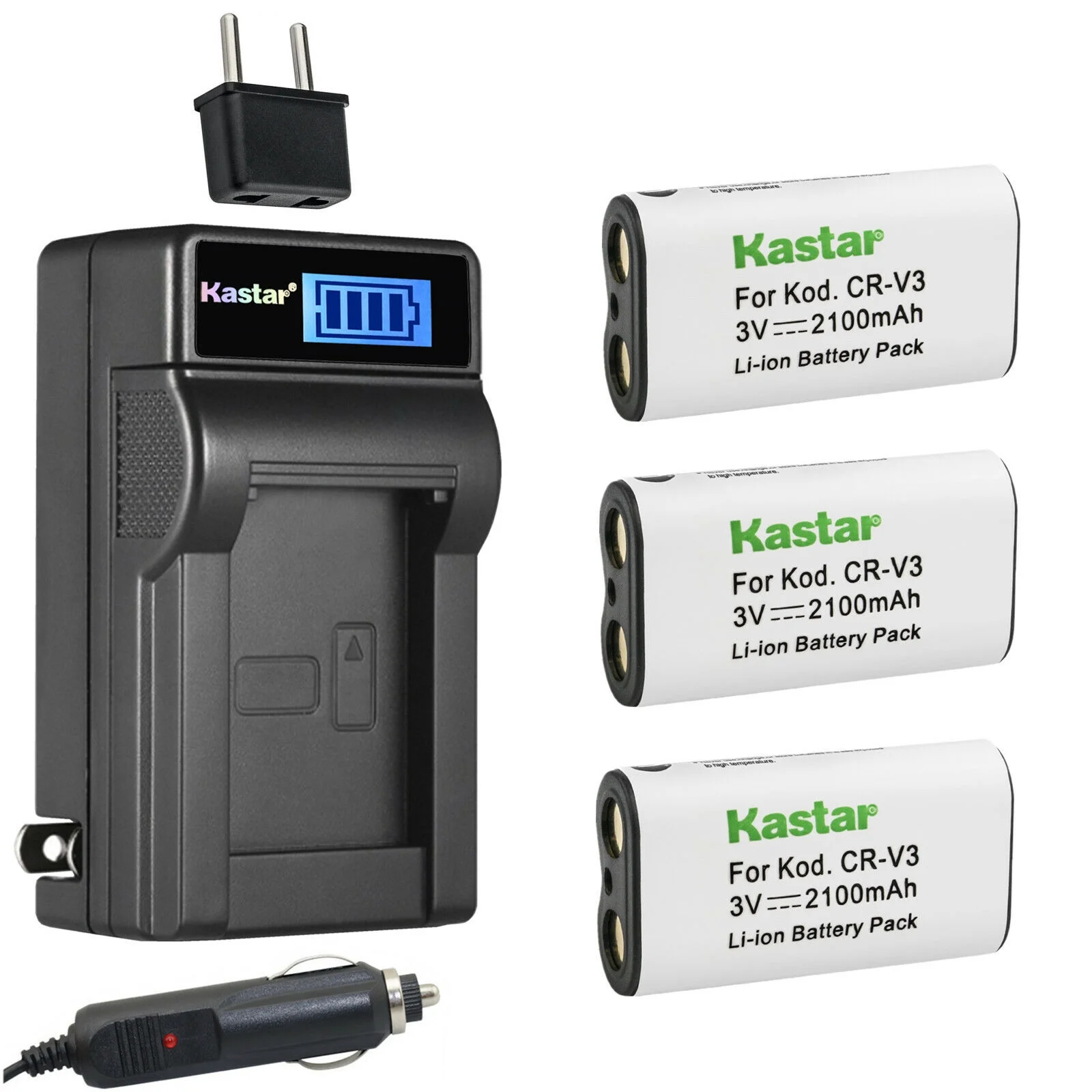Kastar 3-Pack CR-V3 Battery and LCD AC Charger Compatible with Casio QV-5000SX QV-5700 QV-700 QV-770 QV-8000SX, Kyocera Yashica L30, Yashica L3v, Yashica L4v, Nikon CoolPix 2100, CoolPix 2200 Camera