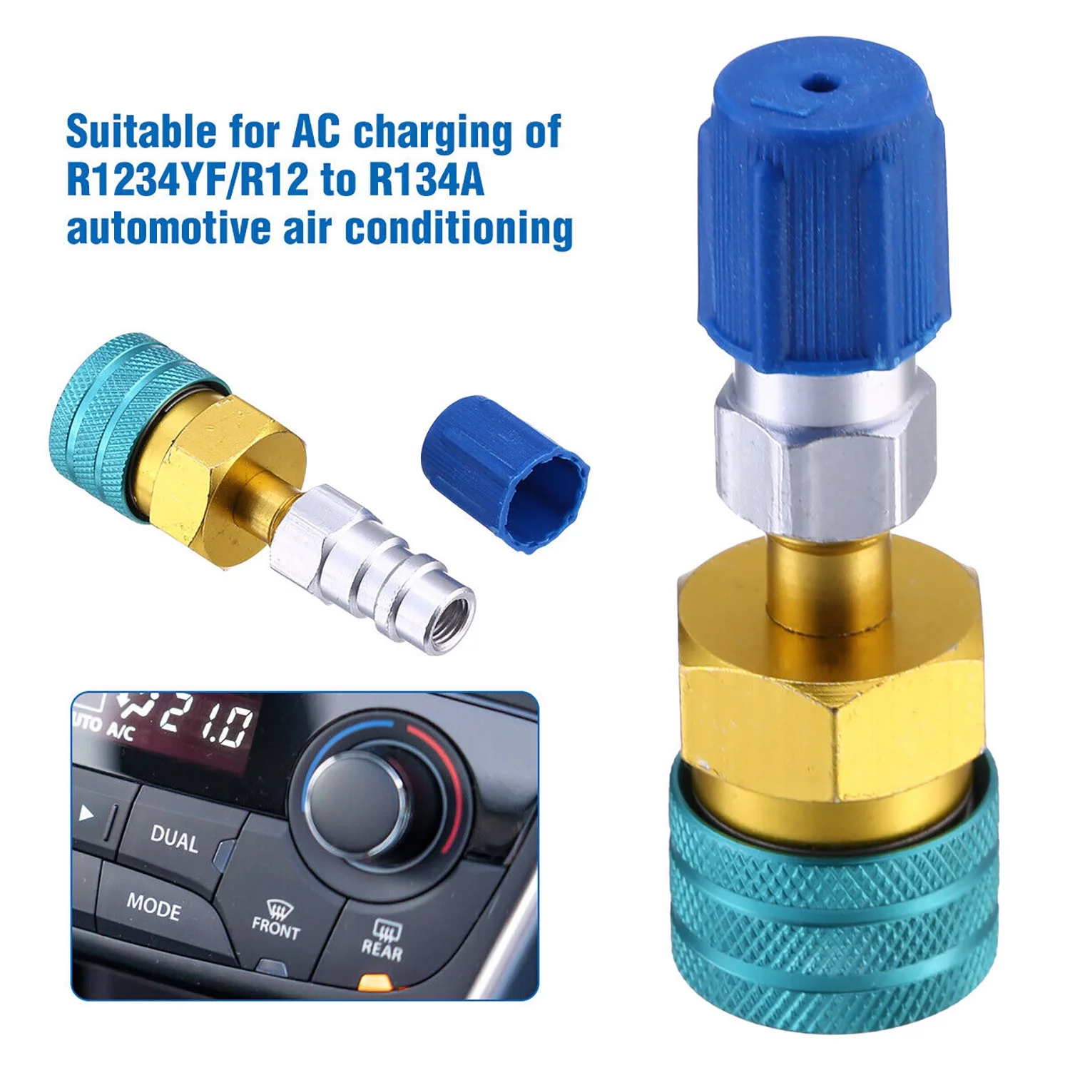2pcs Conditioning Fitting Set R1234YF to R134A Adapter R1234YF Low Side Quick Coupler Conversion Kit Refrigerant Can Adapter Valve AC Charging Hose Adapter Connector for Car Air-Conditioning