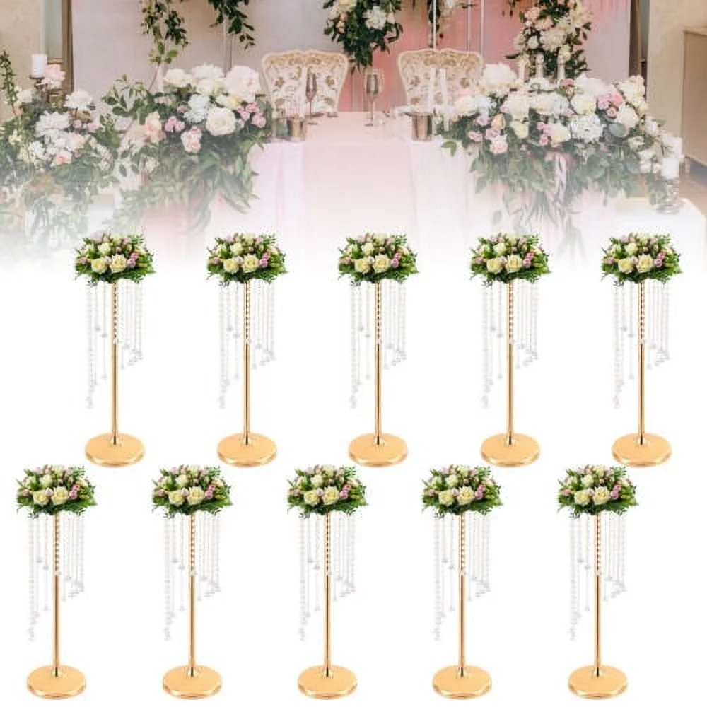 27.5 inch Tall Crystal Flower Vase For Wedding Centerpieces Gold Vases 10Pcs