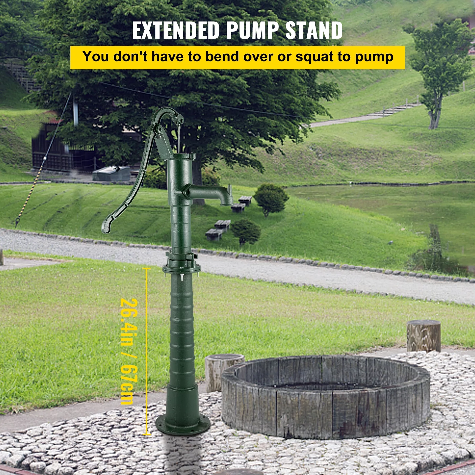 VEVOR Hand Water Pump w/Stand, 15.7 x 9.4 x 51.6 inch Pitcher Pump& 26 inch Pump Stand w/Pre-set 1/2