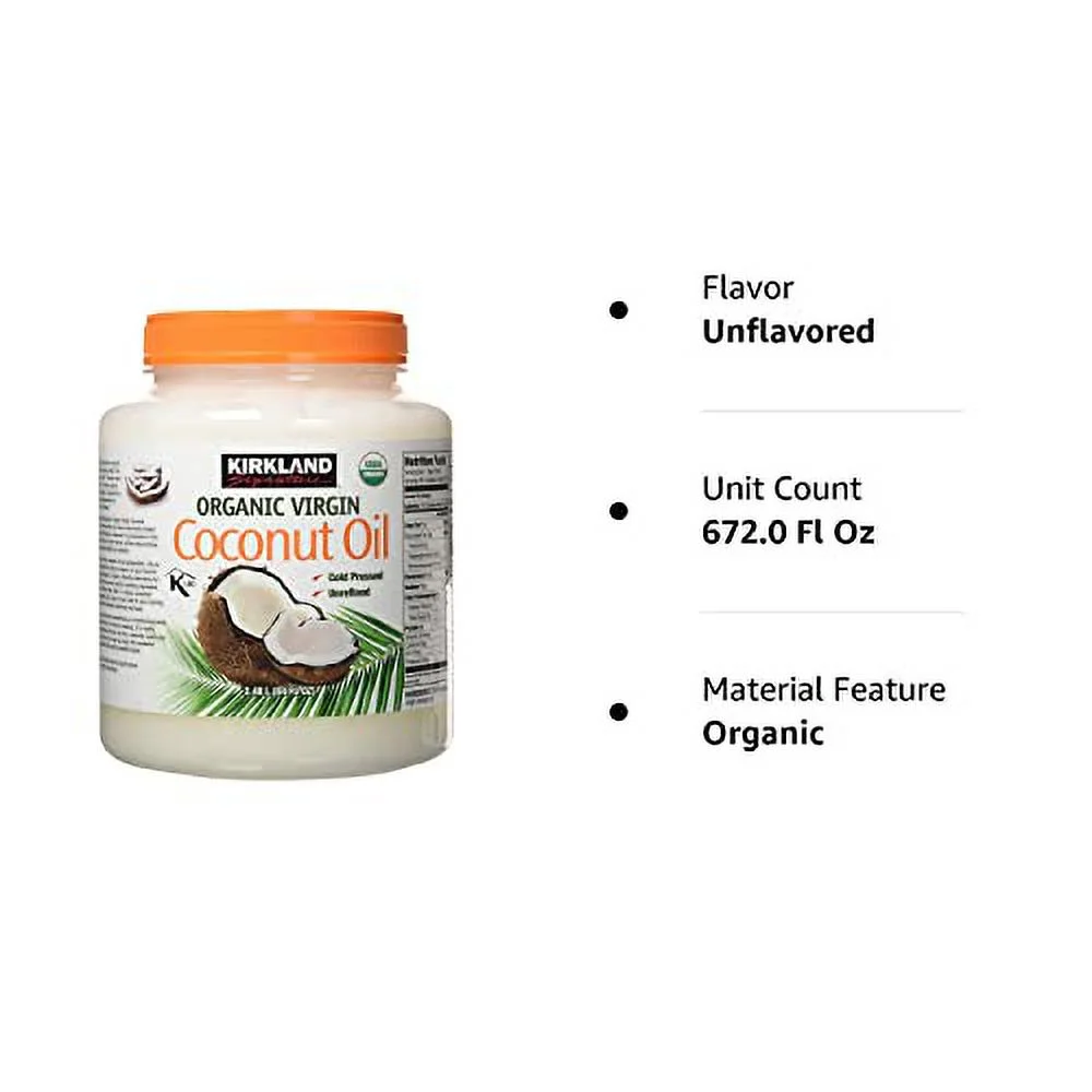 Kirkland Organic Virgin Coconut Oil, Cold Pressed Unrefined, Bulk Food Service - 84 Fl Oz | Pack of 8