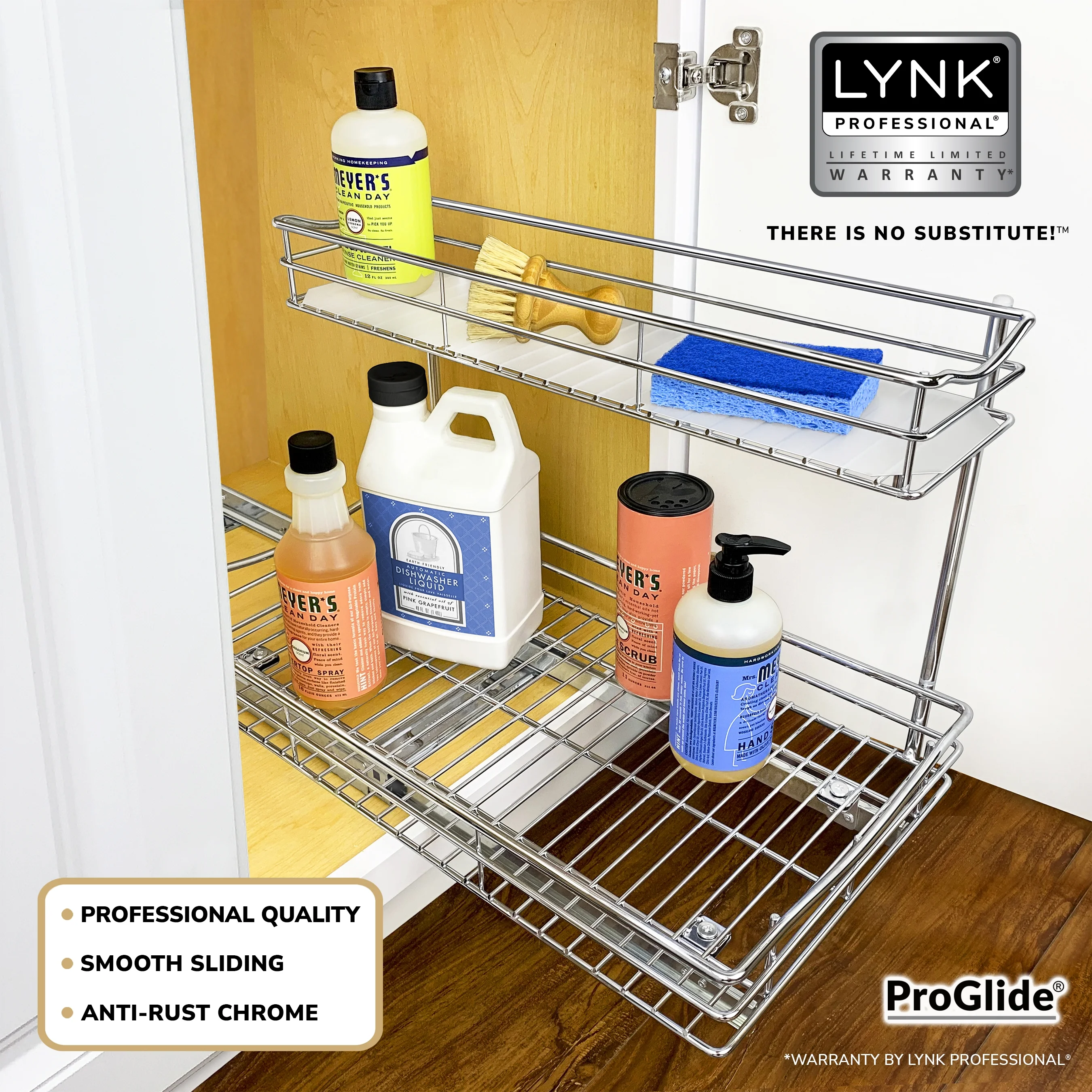 LYNK PROFESSIONAL® Slide Out Under Sink Cabinet Organizer - Pull Out Two Tier Sliding Shelf - 11.5 in. wide x 21 inch deep - Chrome