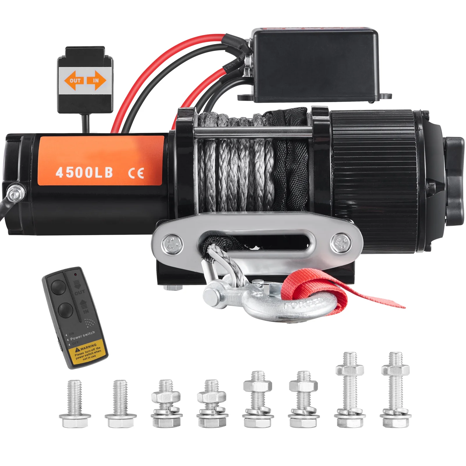 SKYSHALO 4500lb Electric Winch Vehicles Winch IP 55 Nylon Rope Handheld Remote 12V