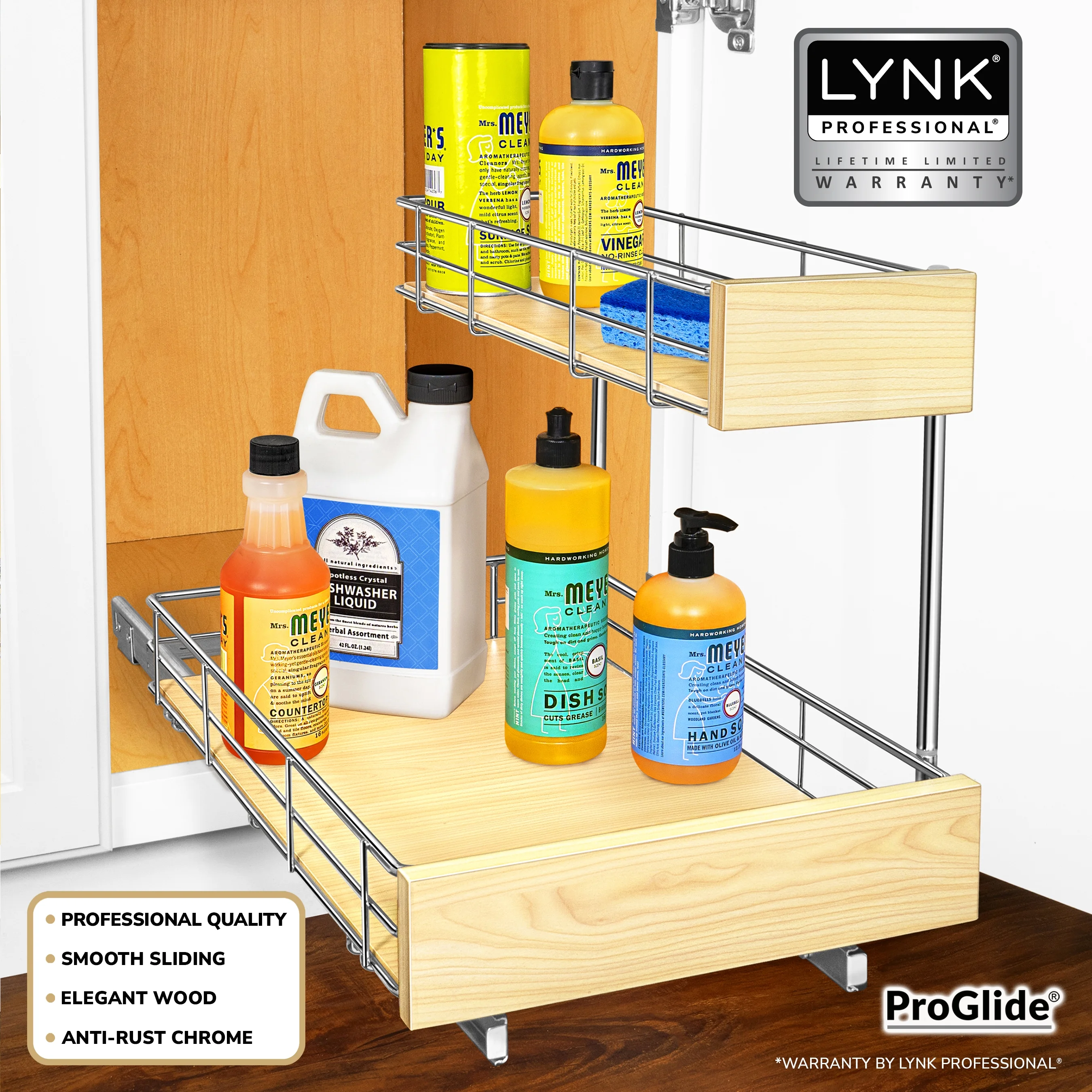 LYNK PROFESSIONAL® SELECT™ Slide Out Under Sink Cabinet Organizer - Lifetime Ltd Warranty- Slide Out Drawers for Kitchen Cabinets - Sliding Pantry Shelves - Roll Out Shelf for Pots, Pans 11.5