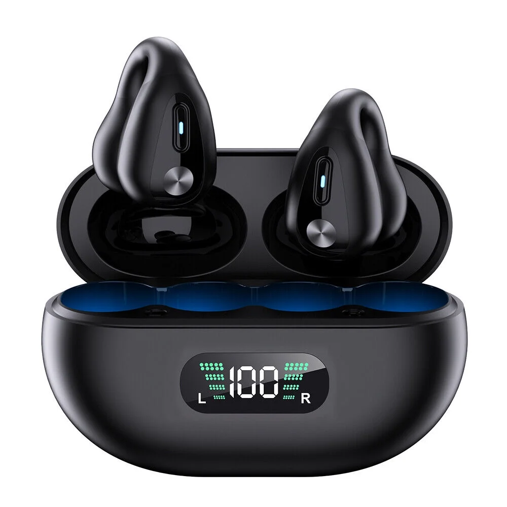 JLLOM Wireless Earbuds with Ear Clip - Bluetooth Sport Headset - Bone Conduction Headphones for Outdoor Activities