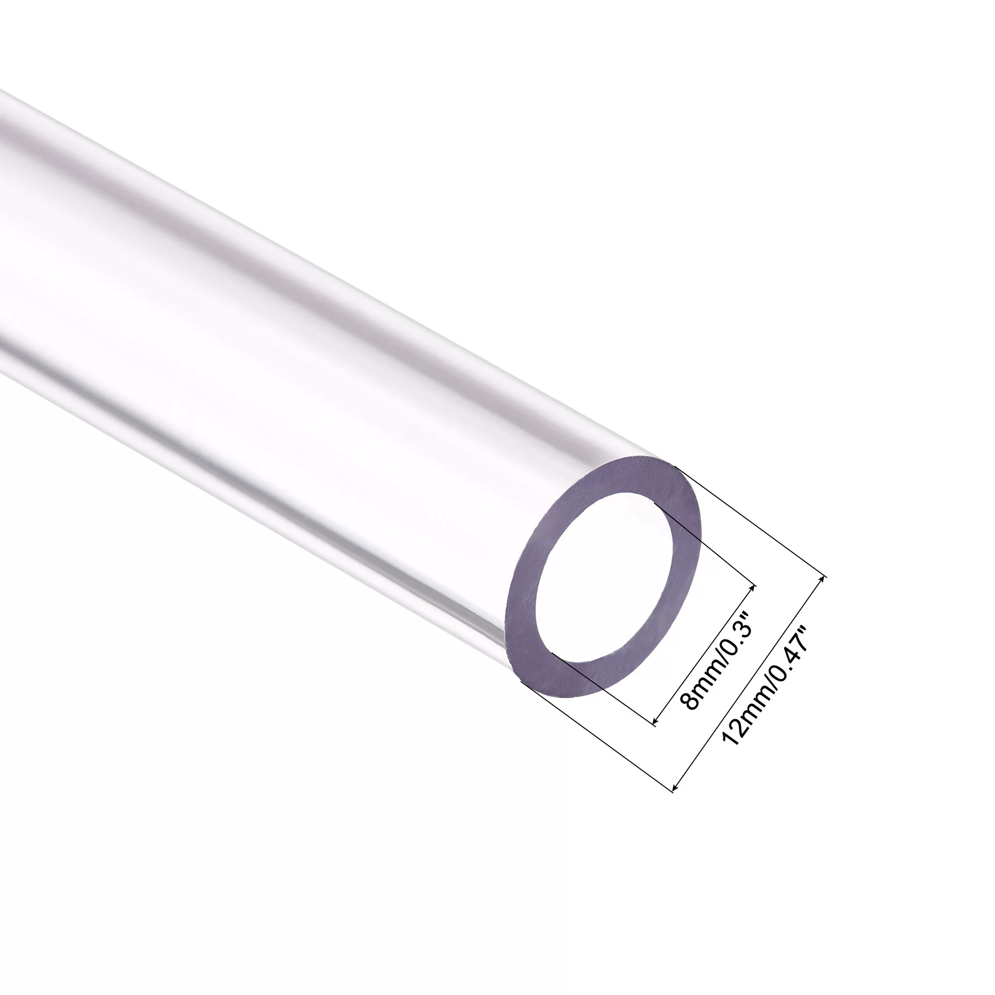 Uxcell PETG Tubing Hard 8mm ID, 12mm OD, 50cm Length, High Transparent Clear 2 Pack
