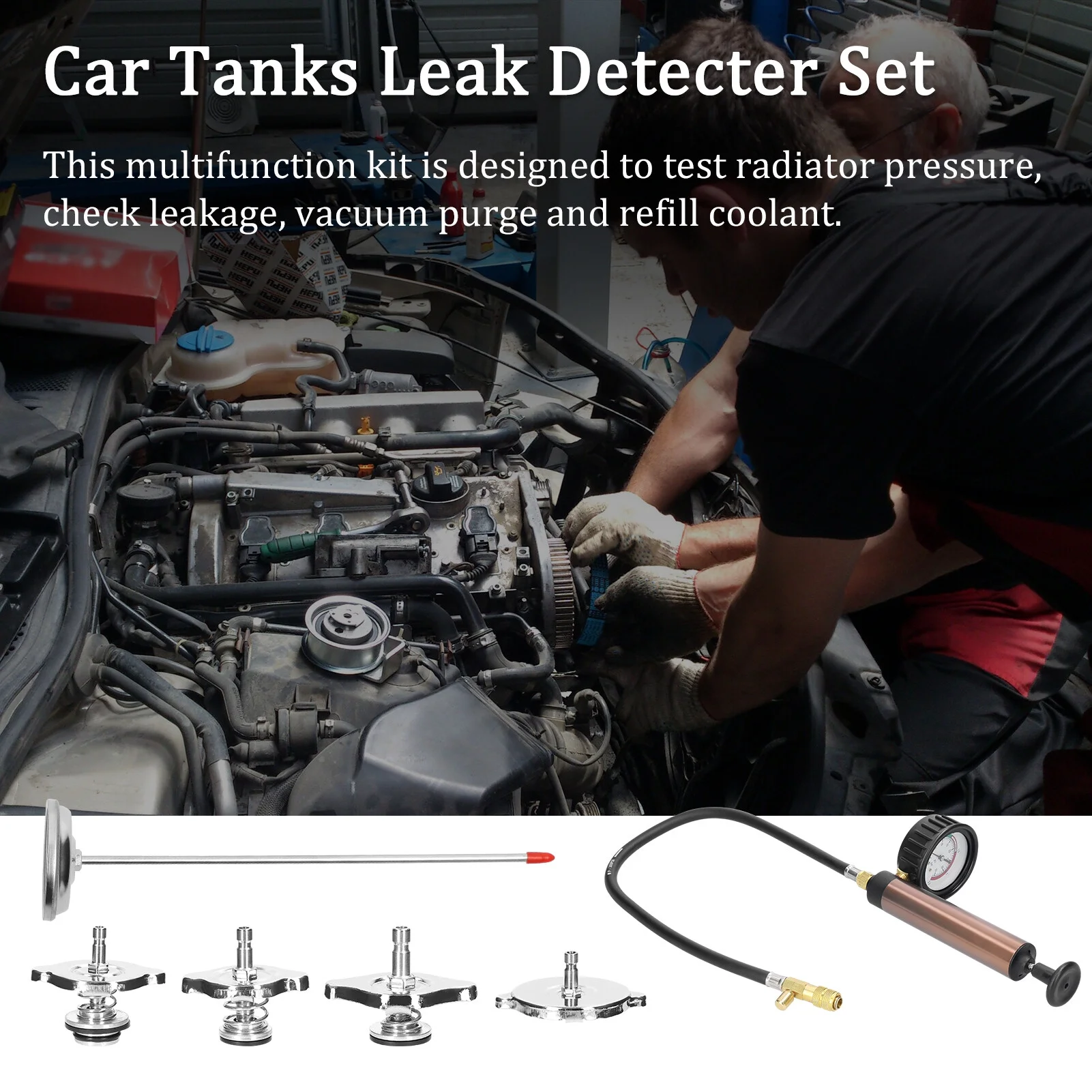 Universal Car Tanks Leak Detection Automotive Leakage Detector Tool Radiator Water Pressure Tester Auto Air Conditioning Cooling Coolant Vacuum Purge Tool Kit