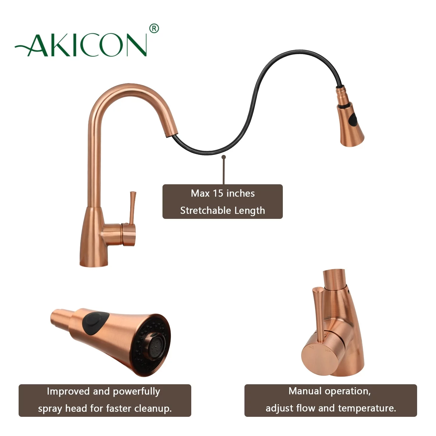 Akicon Kitchen Faucet with Single Level Handle and Pull Down Sprayer Antique Copper Copper Finish