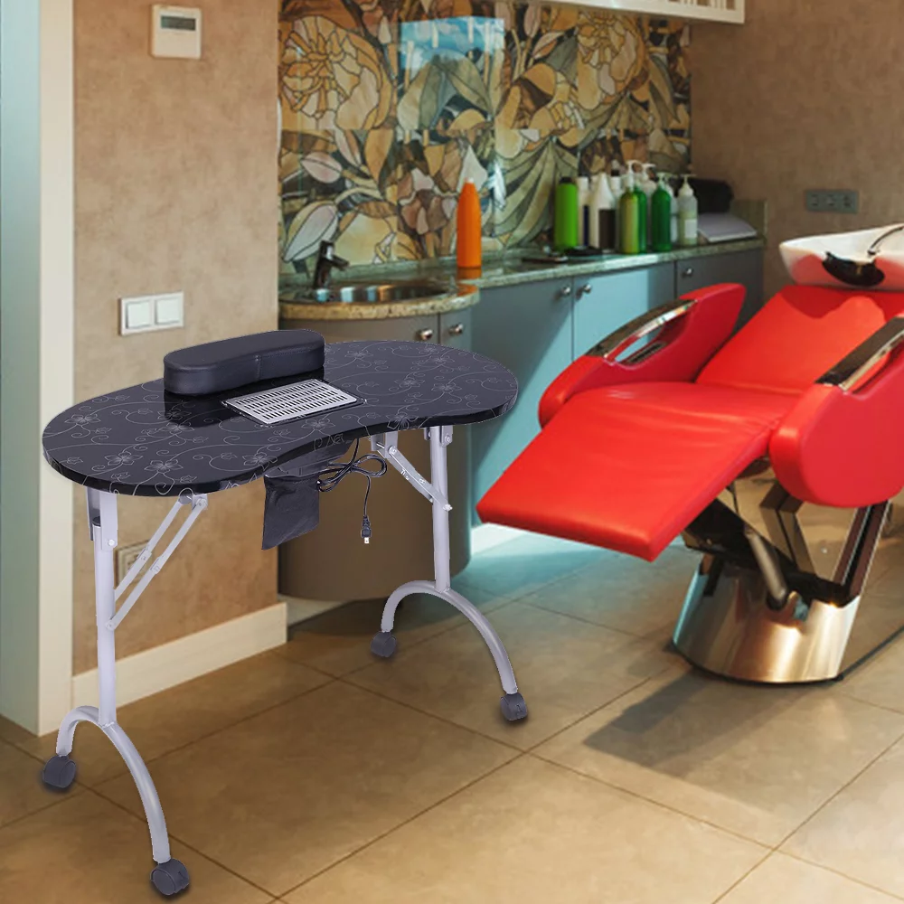 UBesGoo Manicure Nail Table w/Electric Dust Collector, Foldable Home Nail Beauty Technician Desk, Spa Salon Workstation