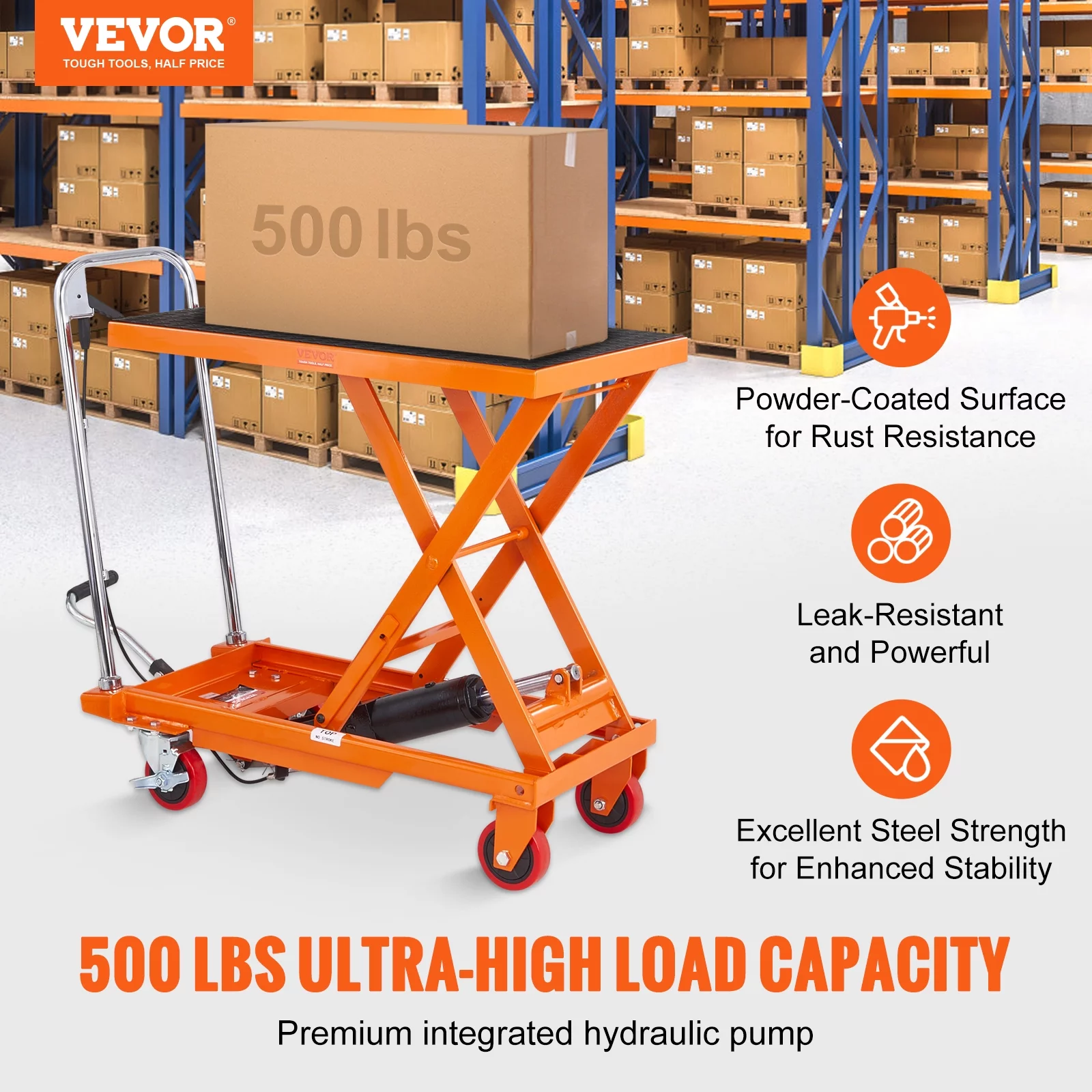 BENTISM Hydraulic Lift Table Cart 500 lbs Manual Scissor Lift Table 28.5