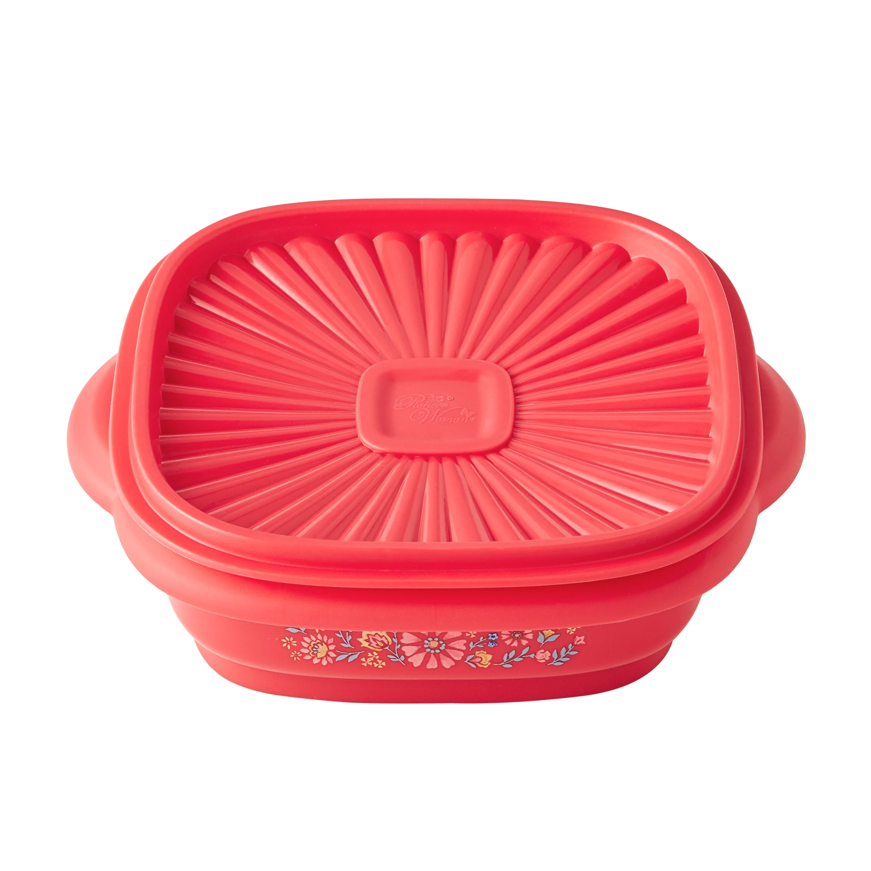 The Pioneer Woman 3 Cup Plastic Food Storage Container with Lid, Red/Floral