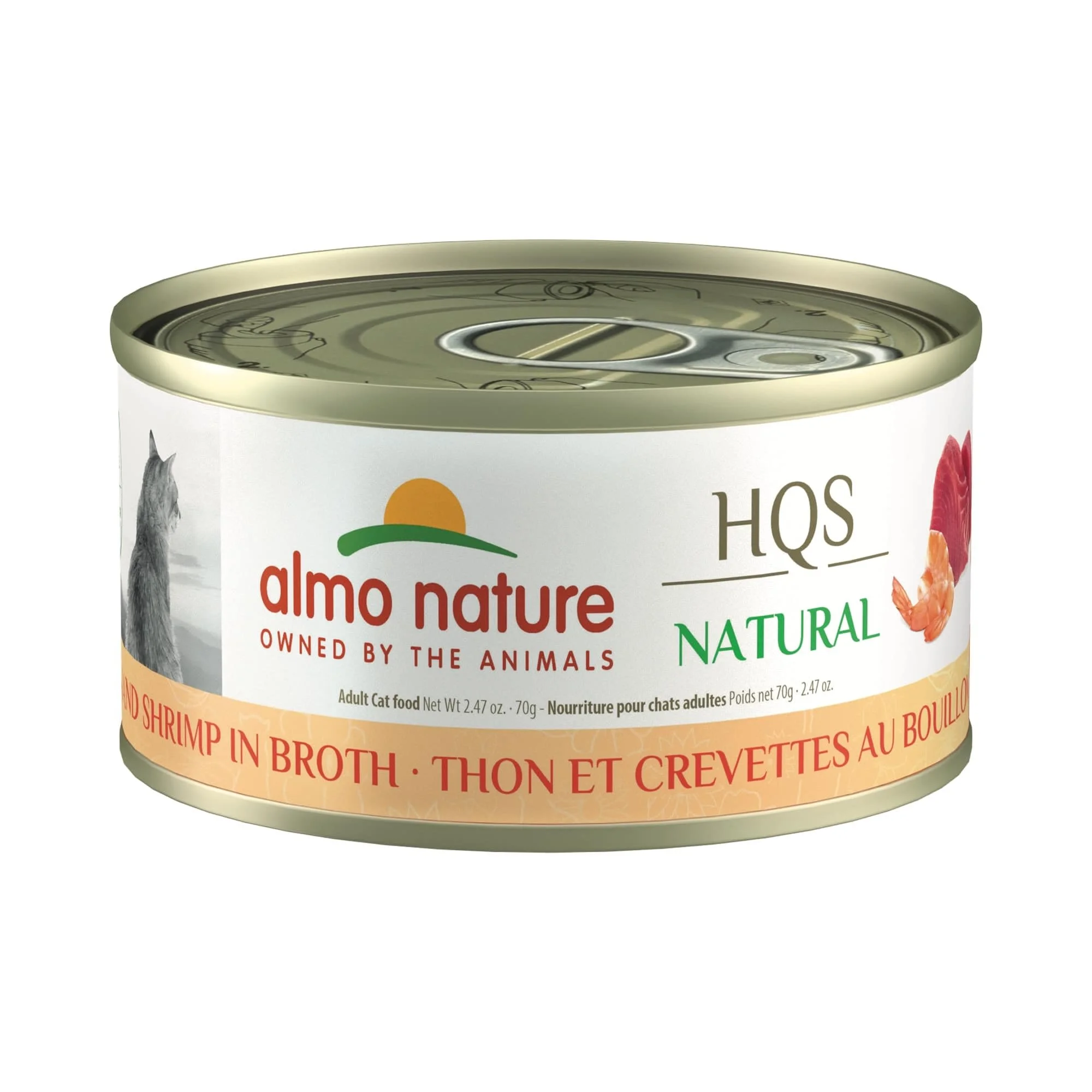 Almo Nature: HQS Natural Cat 24 Pack: Tuna & Shrimp In Broth - 2.47oz Cans, Supplemental Adult Cat Canned Wet Food, Limited Ingredient, Grain Free