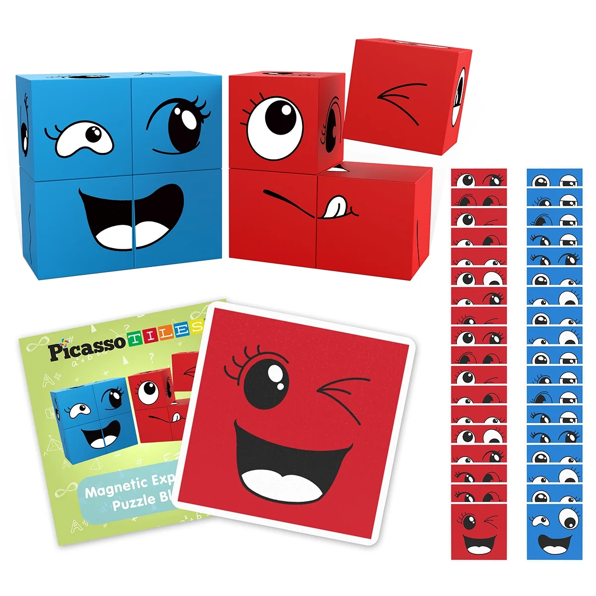 PicassoTiles Mix and Match 8 Piece Magnetic Emoticon Sensory Toy Puzzle Cube Set Ages 3+