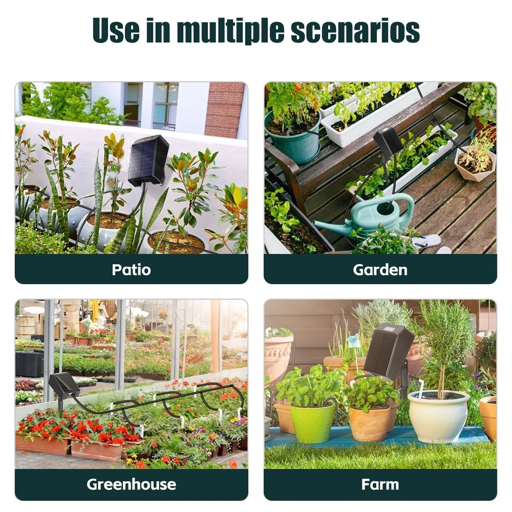 Solar Drip Irrigation System,Indoor Outdoor Automatic Plant Self Watering Devices with 8 Timing Modes, Supported 10-15 Pots