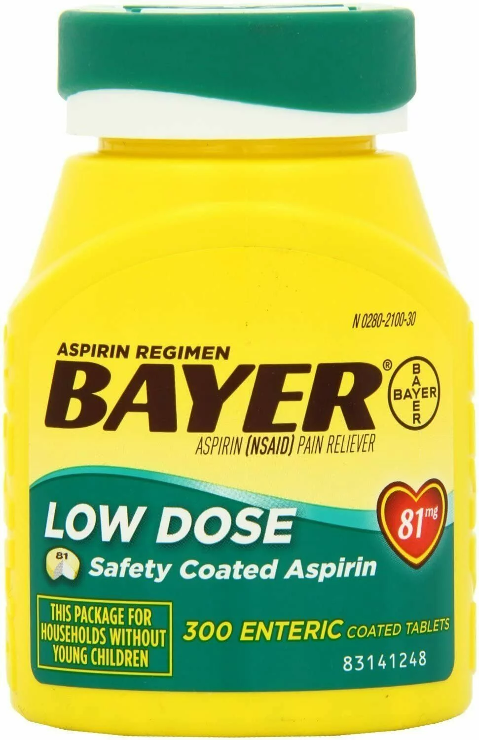 Bayer 81mg Enteric Low Dose Pain Relief Aspirin Tablets 300 ea (Pack of 4)