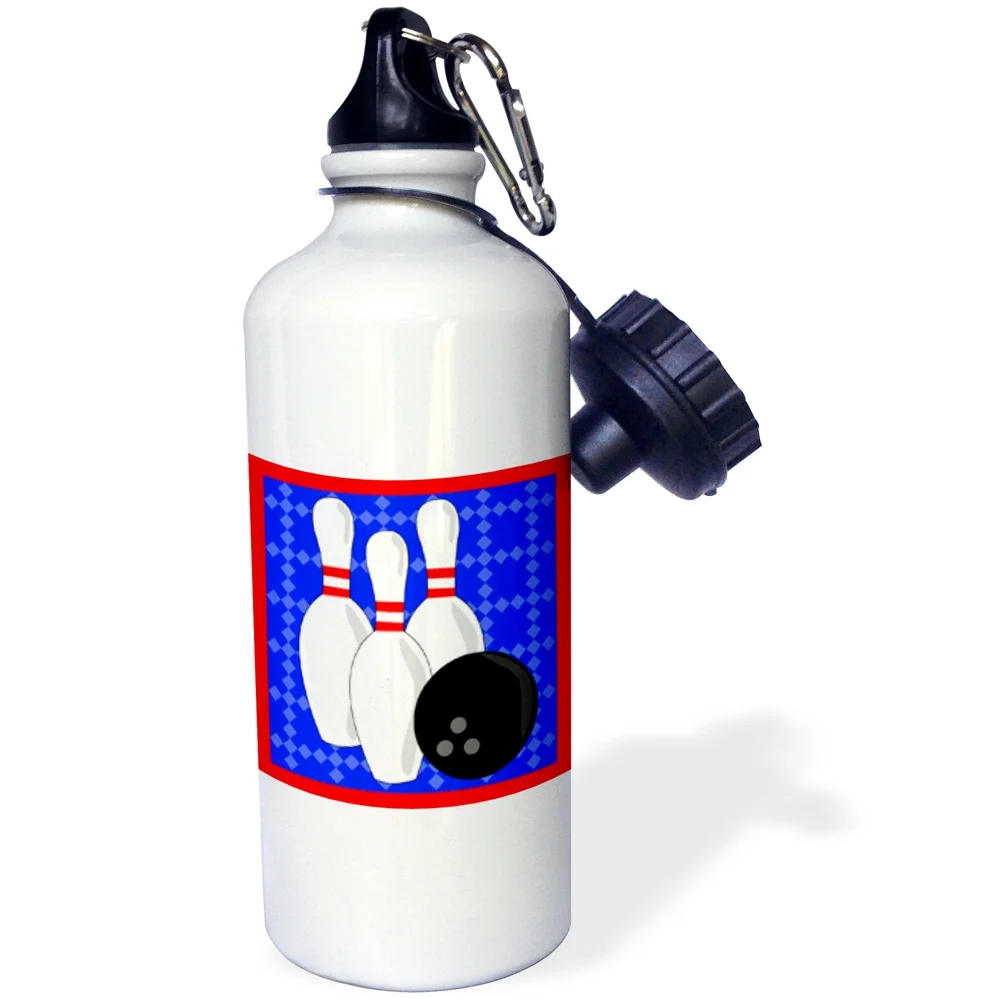 3dRose Blue and Red - Bowling Pins and Ball - Water Bottle, 21-ounce