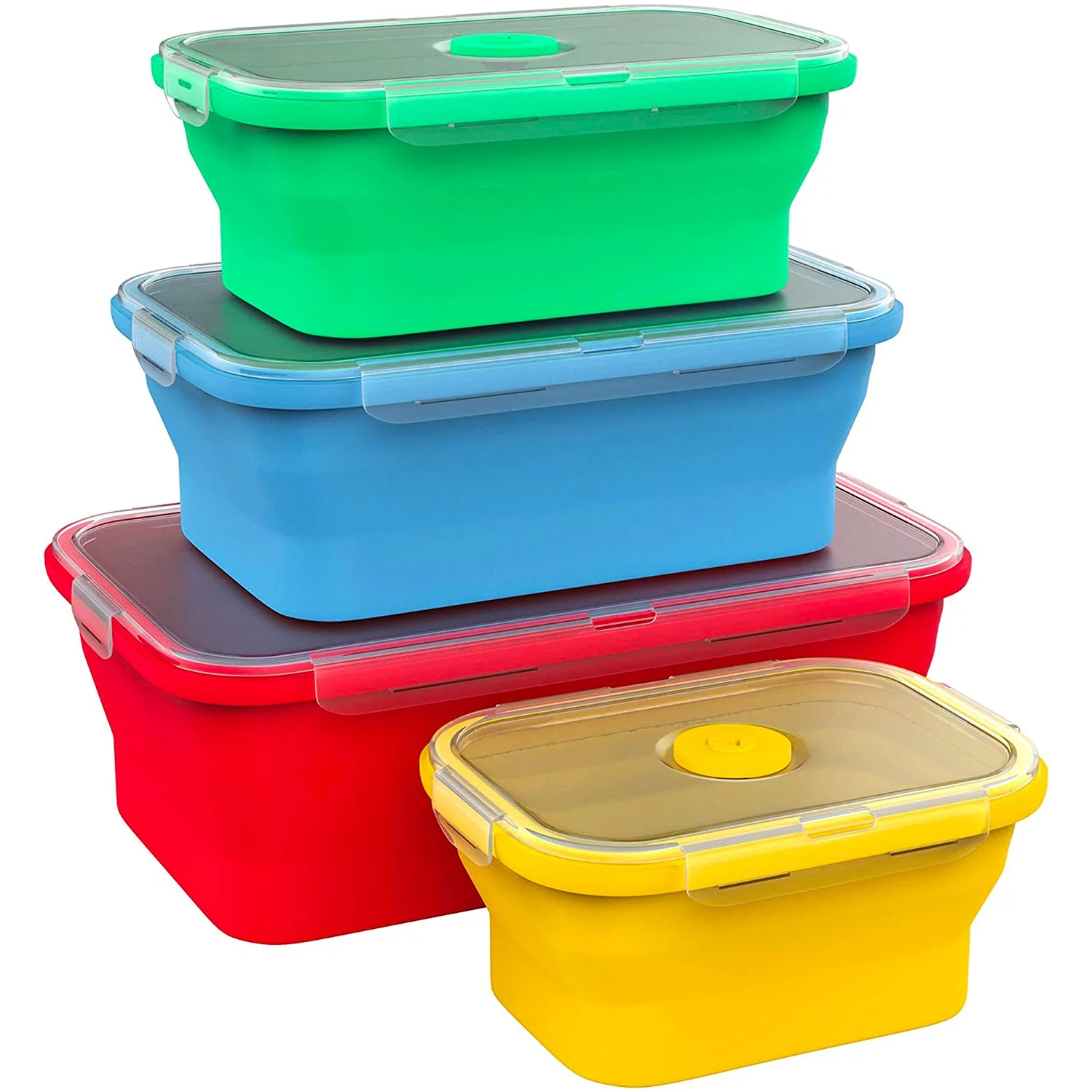 Vremi Silicone Food Storage Containers with BPA Free Airtight Plastic Lids - Set of 4 Small and Large Collapsible Meal Prep Container for Kitchen Lunch Boxes - Microwave and Freezer Safe