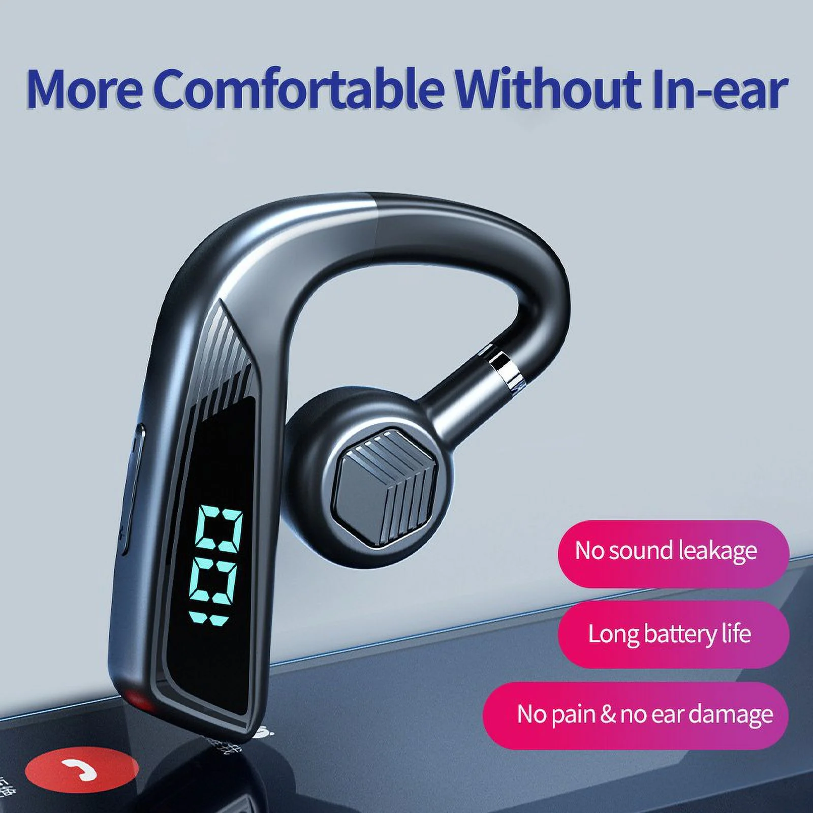 Real Bone Conduction Sports Running Fitness Cycling Bone Sensing Talking Waterproof On-Ear Not In-Ear Bone Conduction Monaural 5.2 Bluetooth Headset.