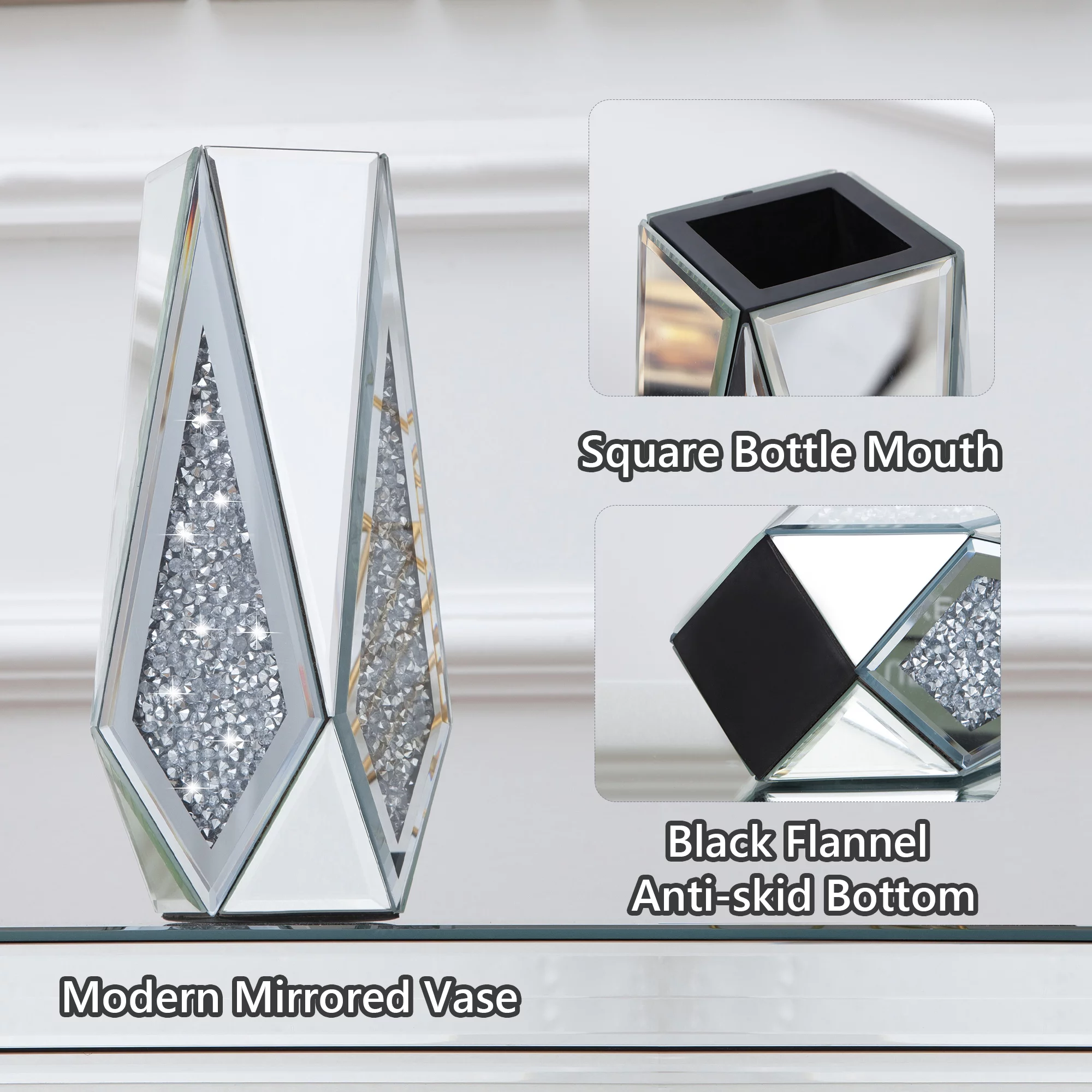 SHYFOY Mirrored Diamond Vase for Flower, Silver Flower Vase Home Decor