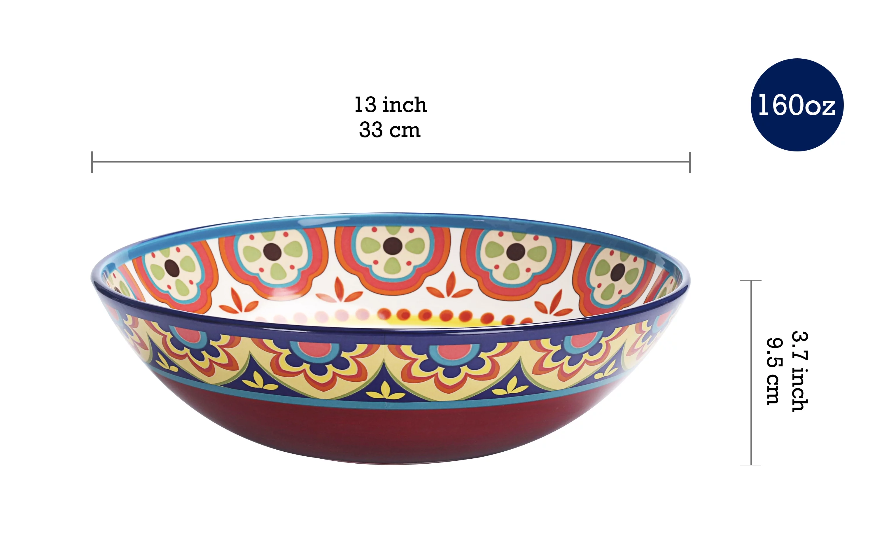 Bico Tunisian Ceramic 13 inch Serving Bowl, Microwave & Dishwasher Safe