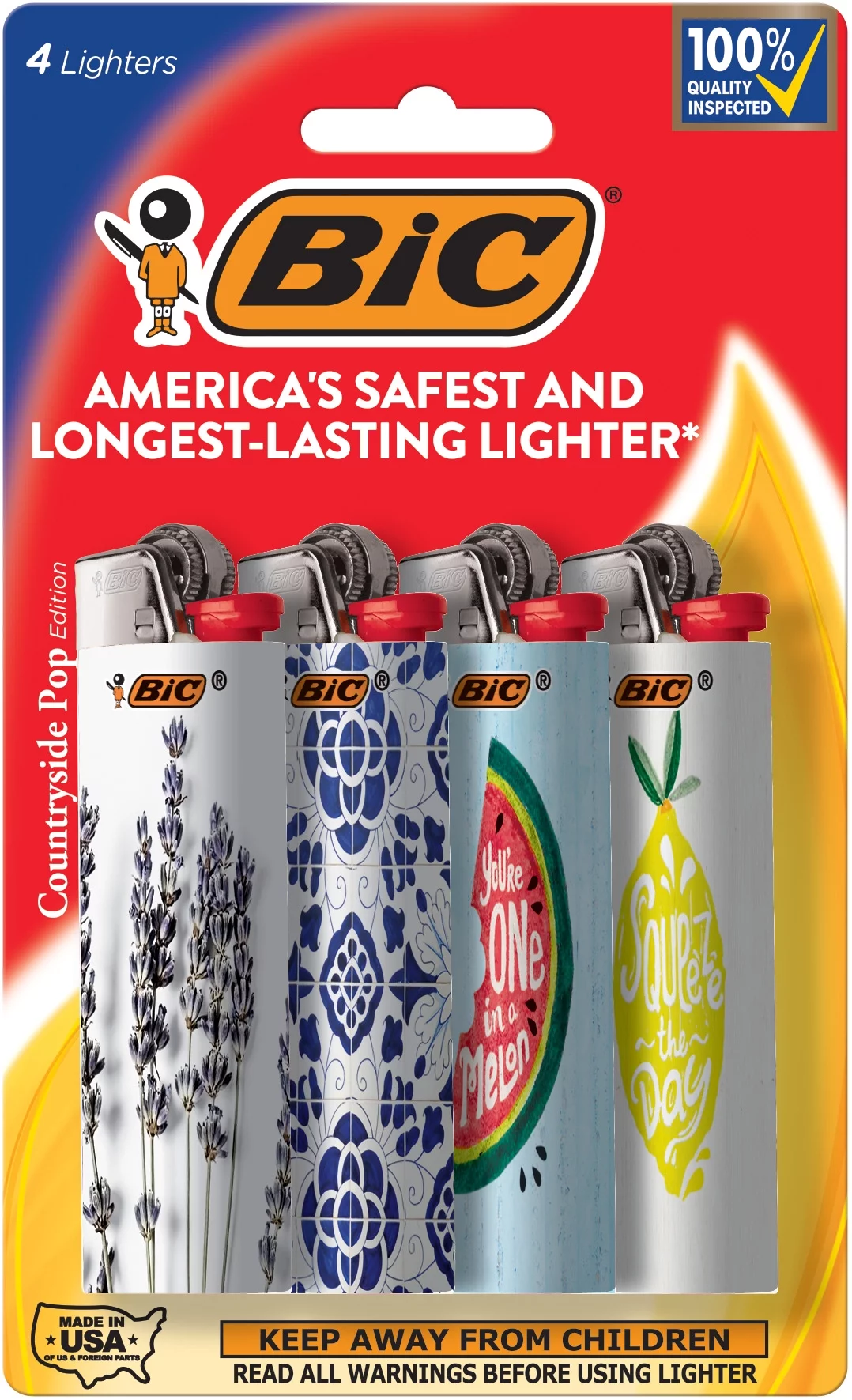 BIC Special Edition Pocket Lighter, Countryside Pop Collection, 4 Pack (Designs May Vary)