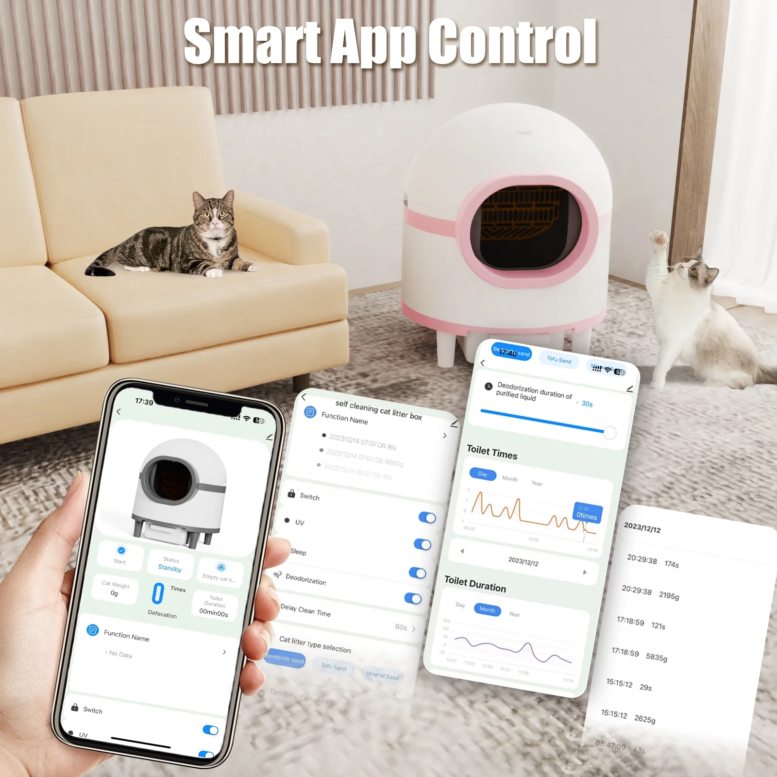 CATLK Self Cleaning Litter Box,Intelligent App Control Monitoring in real-time,60L Large Space+8L Waste Drawer,Suitable for 2.2-26.5lbs Cat