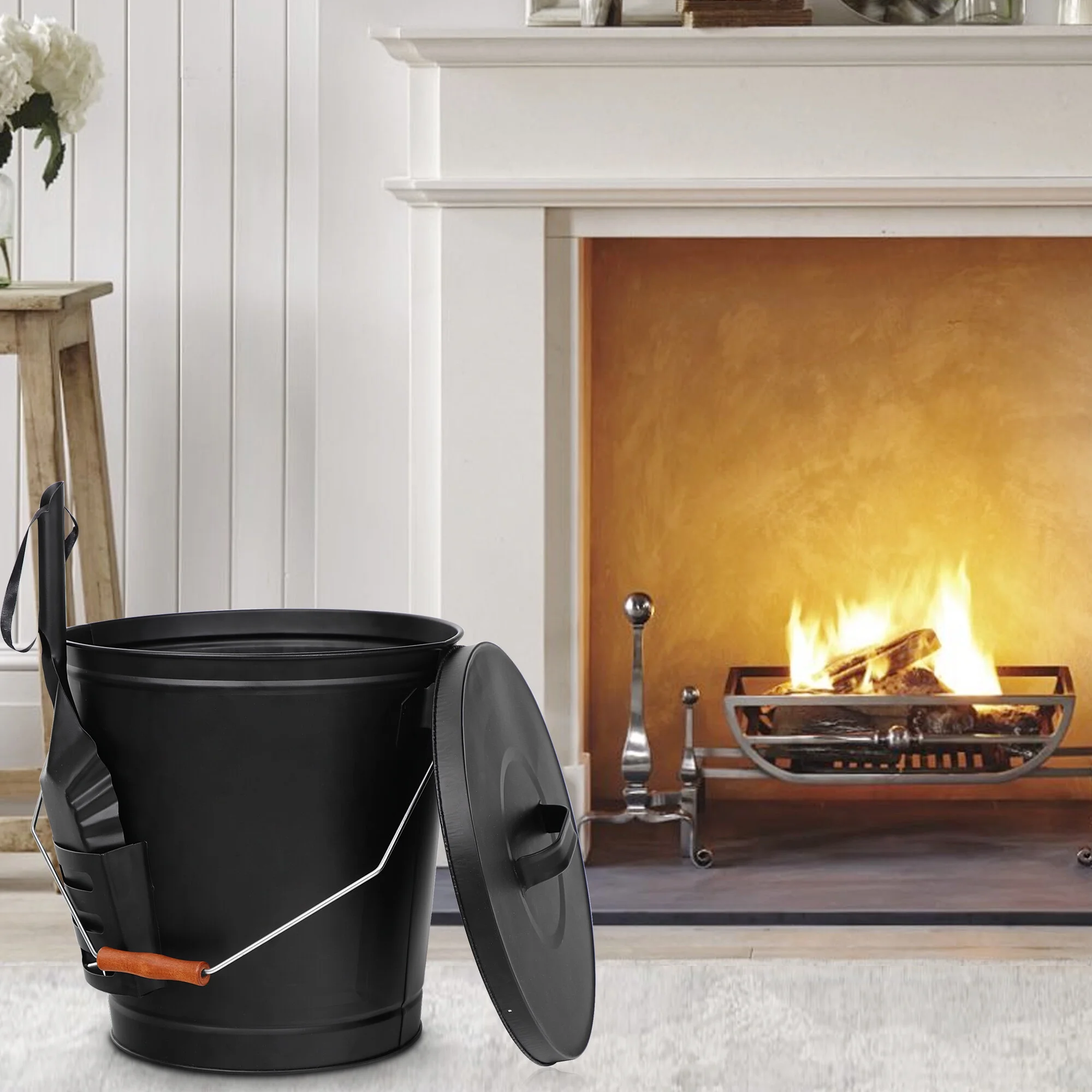ZENSTYLE Steel Ash Bucket with Shovel Fireplace Pits Stoves 5 Gallon