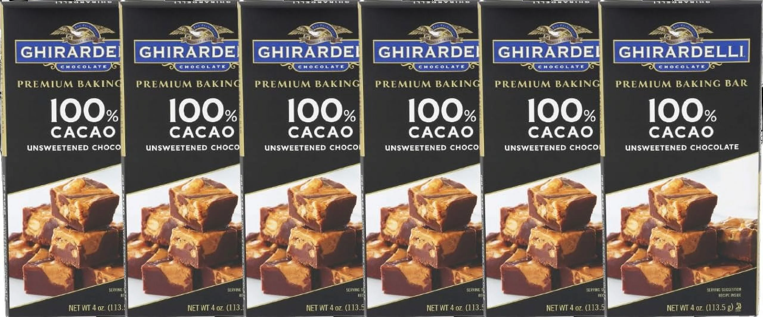 GHIRARDELLI 100% Cacao Unsweetened Premium Chocolate Baking Bar, 4 Ounce Bar (Pack Of 6)