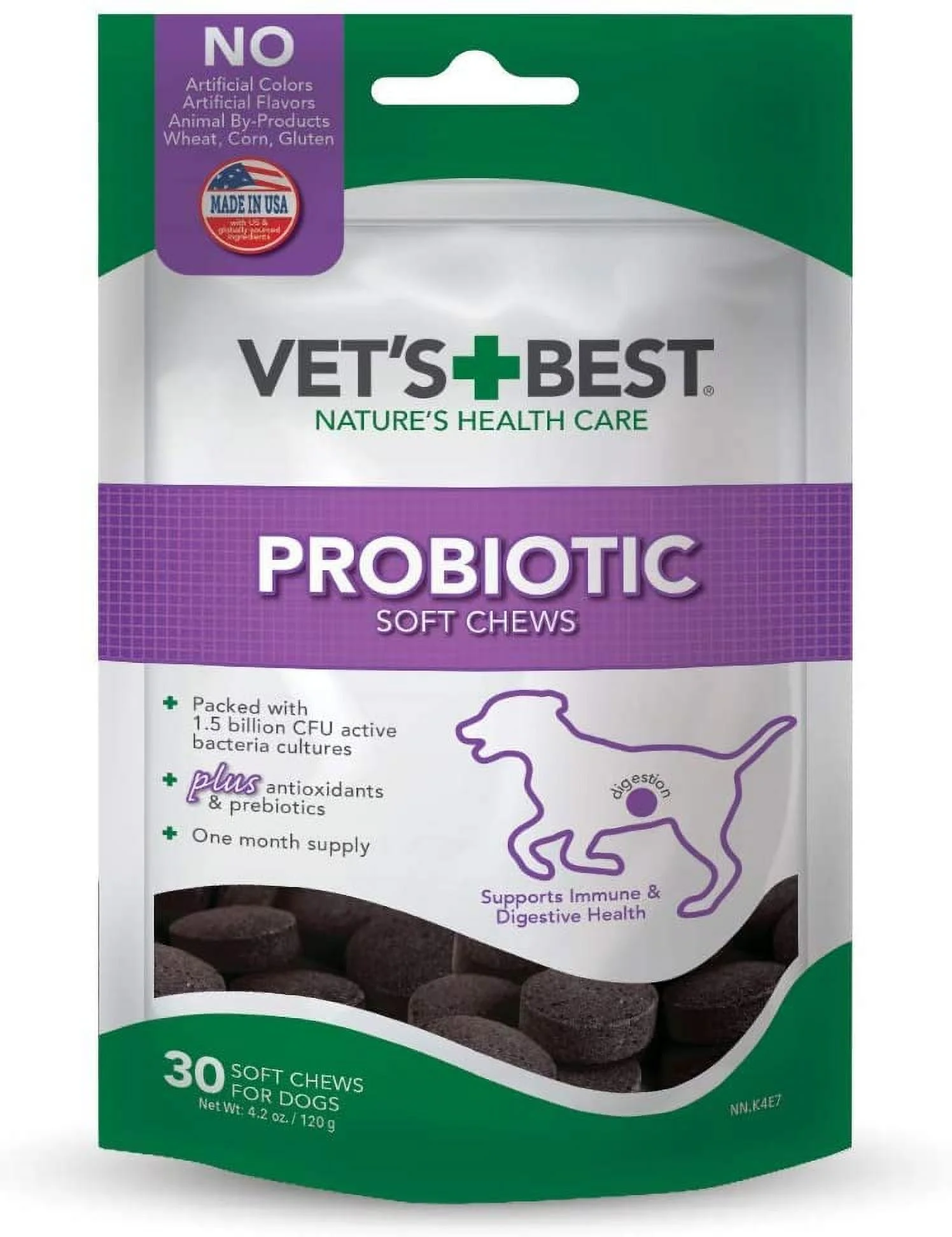 Vet's Best Digestive Probiotic Soft Chew Dog Supplements, 30 Day Supply