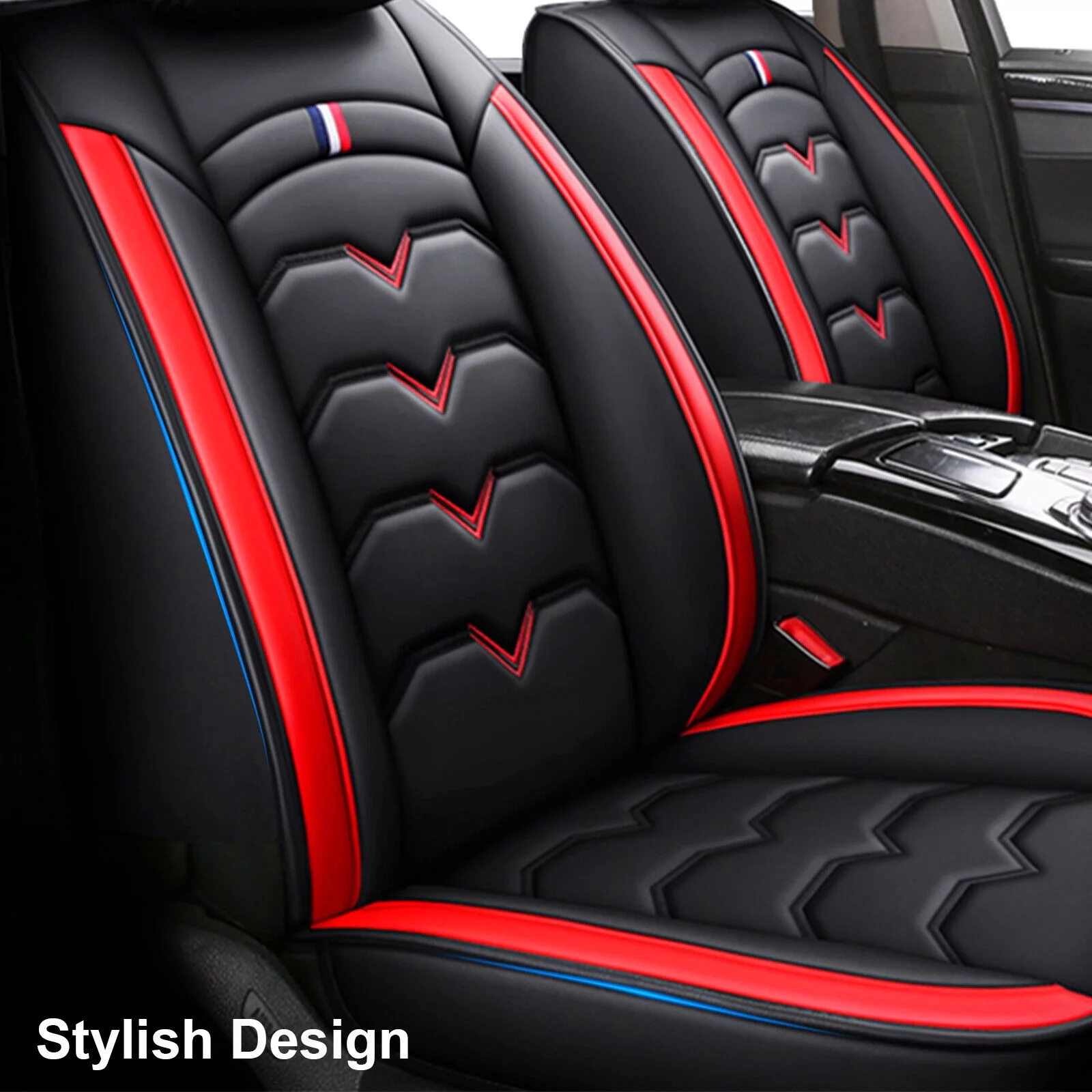 For Honda Civic CR-V Insight Accord Crosstour Car Seat Covers, Waterproof 5 Seats Full Set Leather Cushion Protector Black + Red