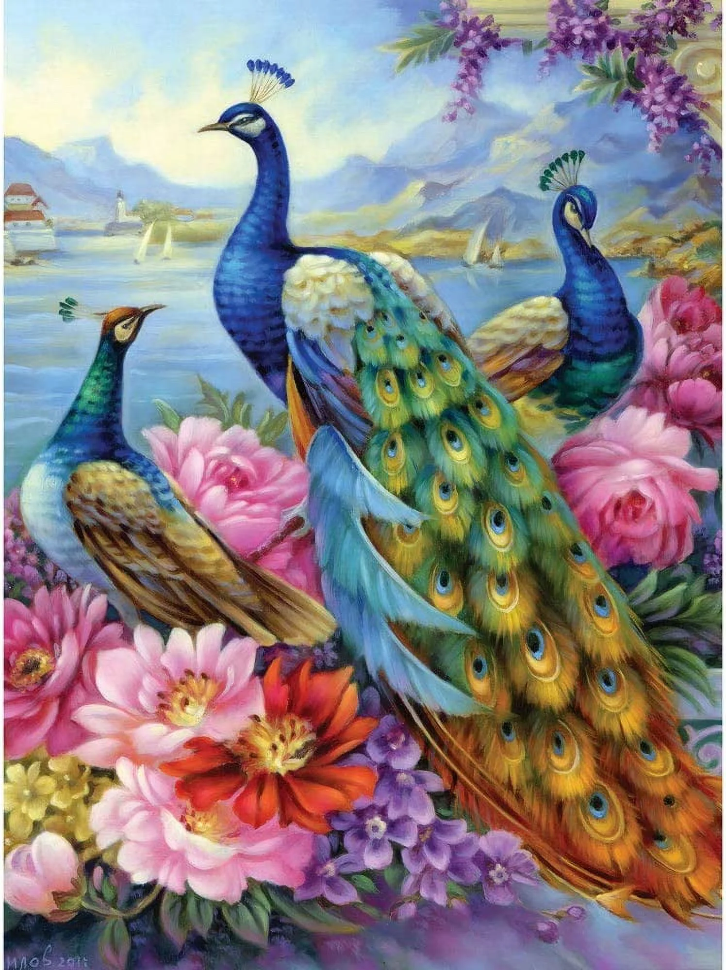 Bits and Pieces - 300 Piece Jigsaw Puzzle for Adults Peacocks 300 pc Large Piece Jigsaw by Artist Oleg Gavrilov - 18 x 24