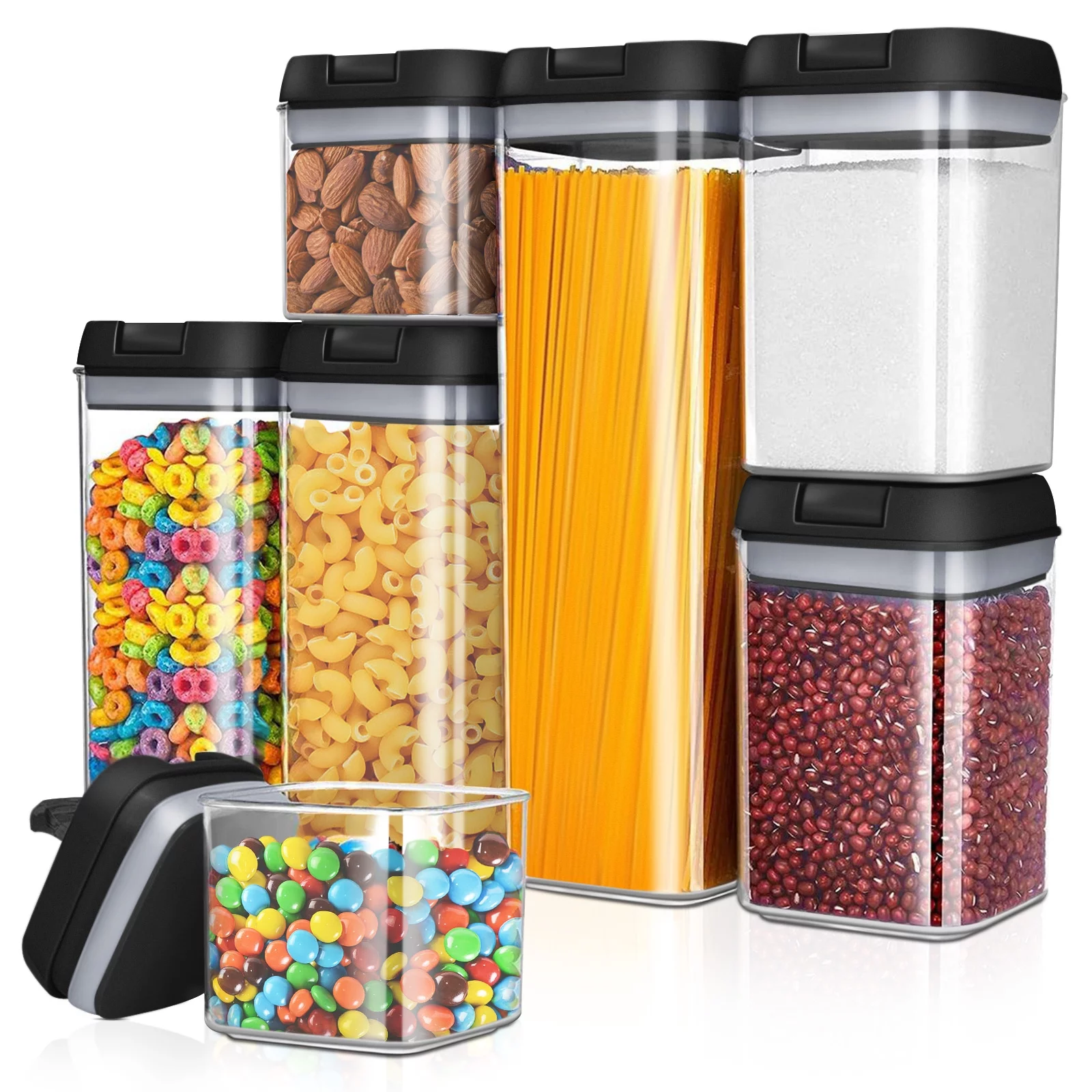 7 Pieces Food Storage Containers with Airtight Lids, Vesteel BPA Free Plastic Food Canisters Set for Kitchen Pantry Organization