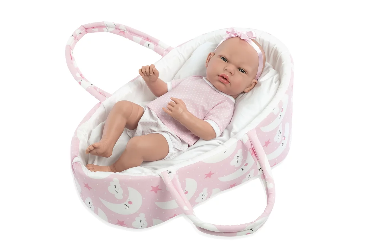 Ann Lauren Dolls 15.2 inch Anatomically Correct Baby Girl Doll in Pink Bassinet- Baby Dolls