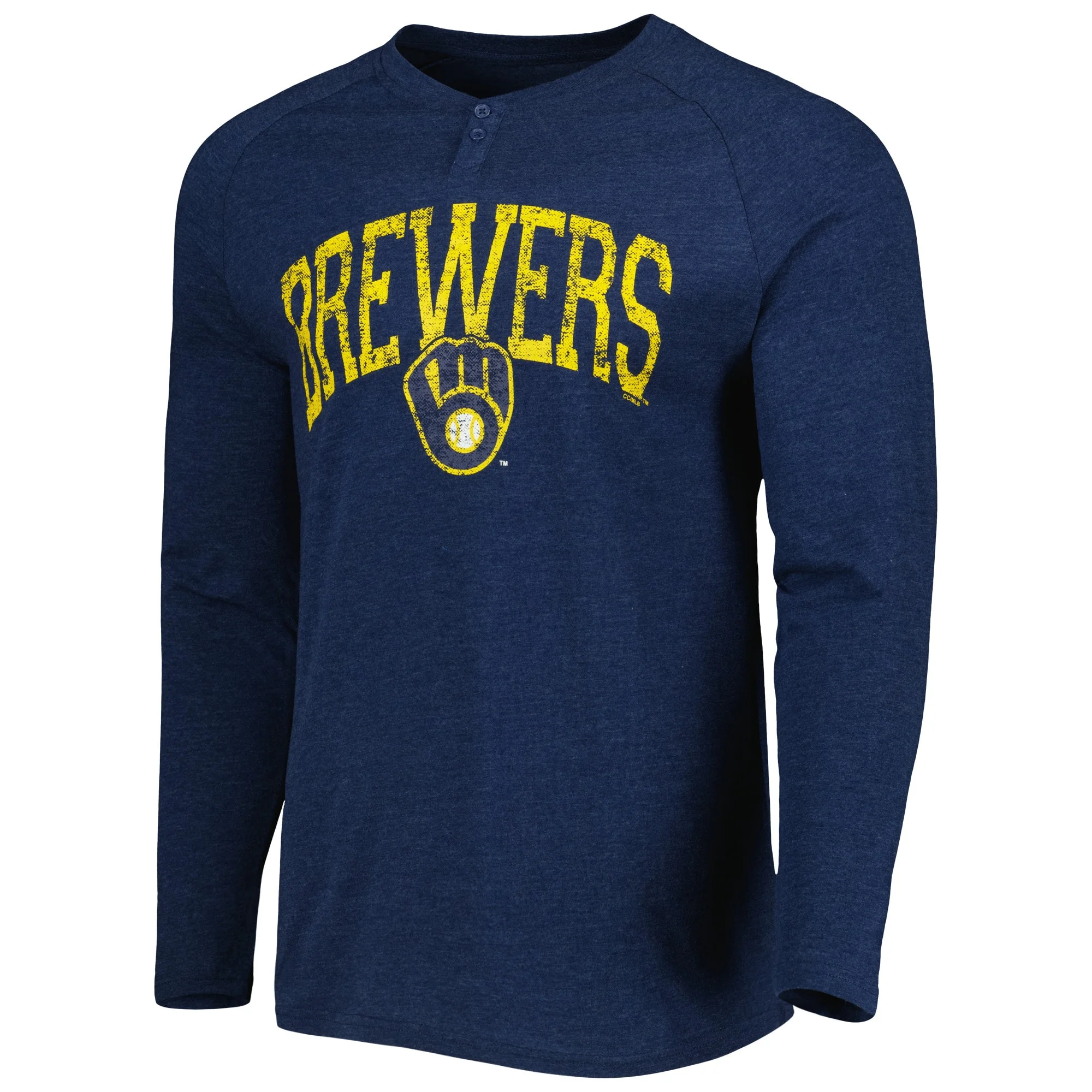 Men's Concepts Sport Heather Navy Milwaukee Brewers Inertia Raglan Long Sleeve Henley T-Shirt