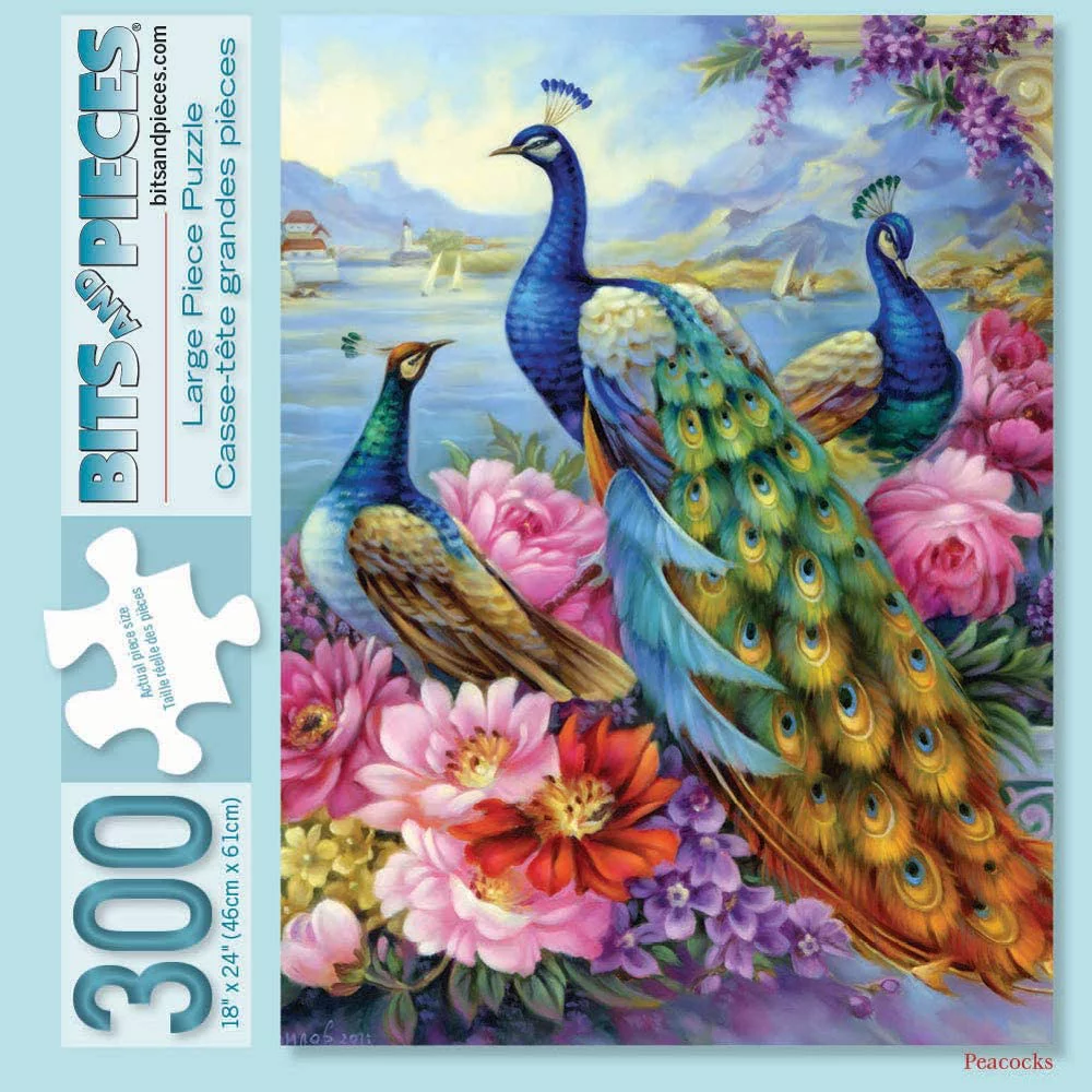 Bits and Pieces - 300 Piece Jigsaw Puzzle for Adults Peacocks 300 pc Large Piece Jigsaw by Artist Oleg Gavrilov - 18 x 24
