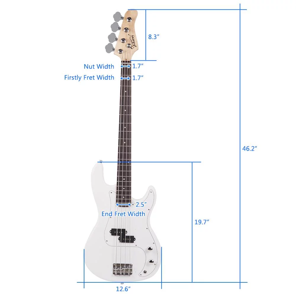 Glarry Electric Right Handed 4-Strings Bass Guitar for Beginners, White