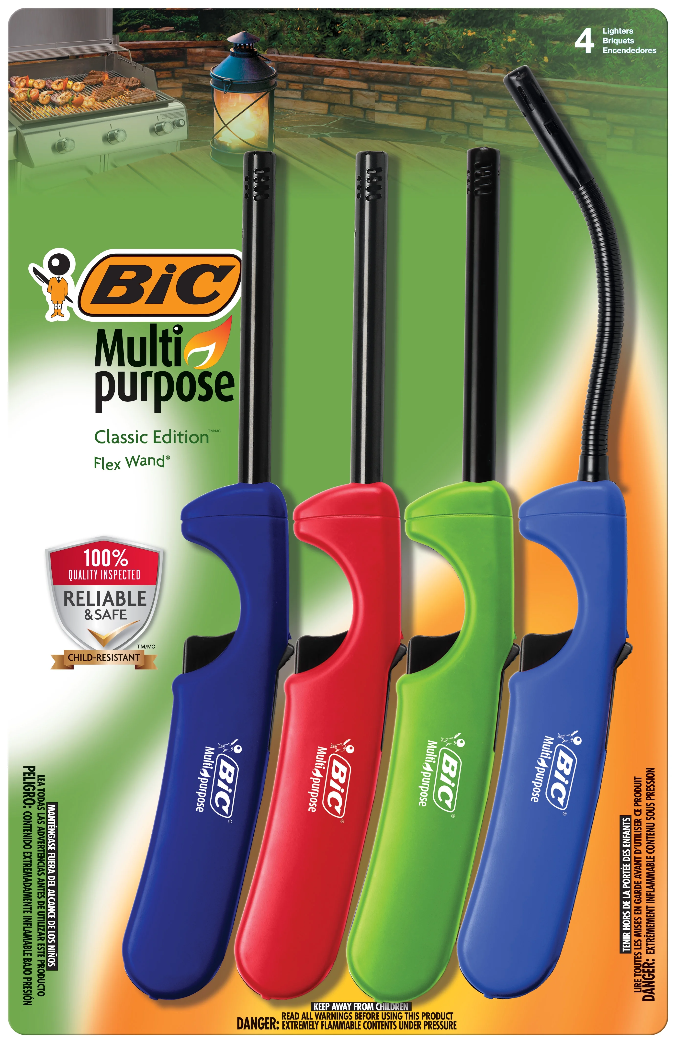 BIC Multi-purpose Classic Edition Lighter & Flex Wand Lighter, 4-Pack (Packaging Varies)