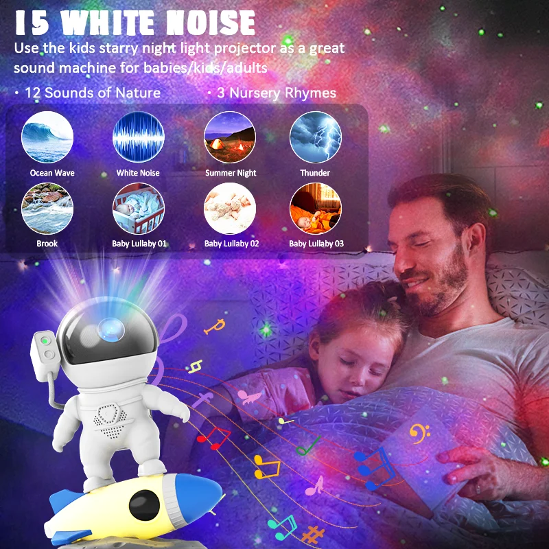 Rocket Astronaut Star Projector Night Light with Remote Control ° Rotary Nebula Lighting Children