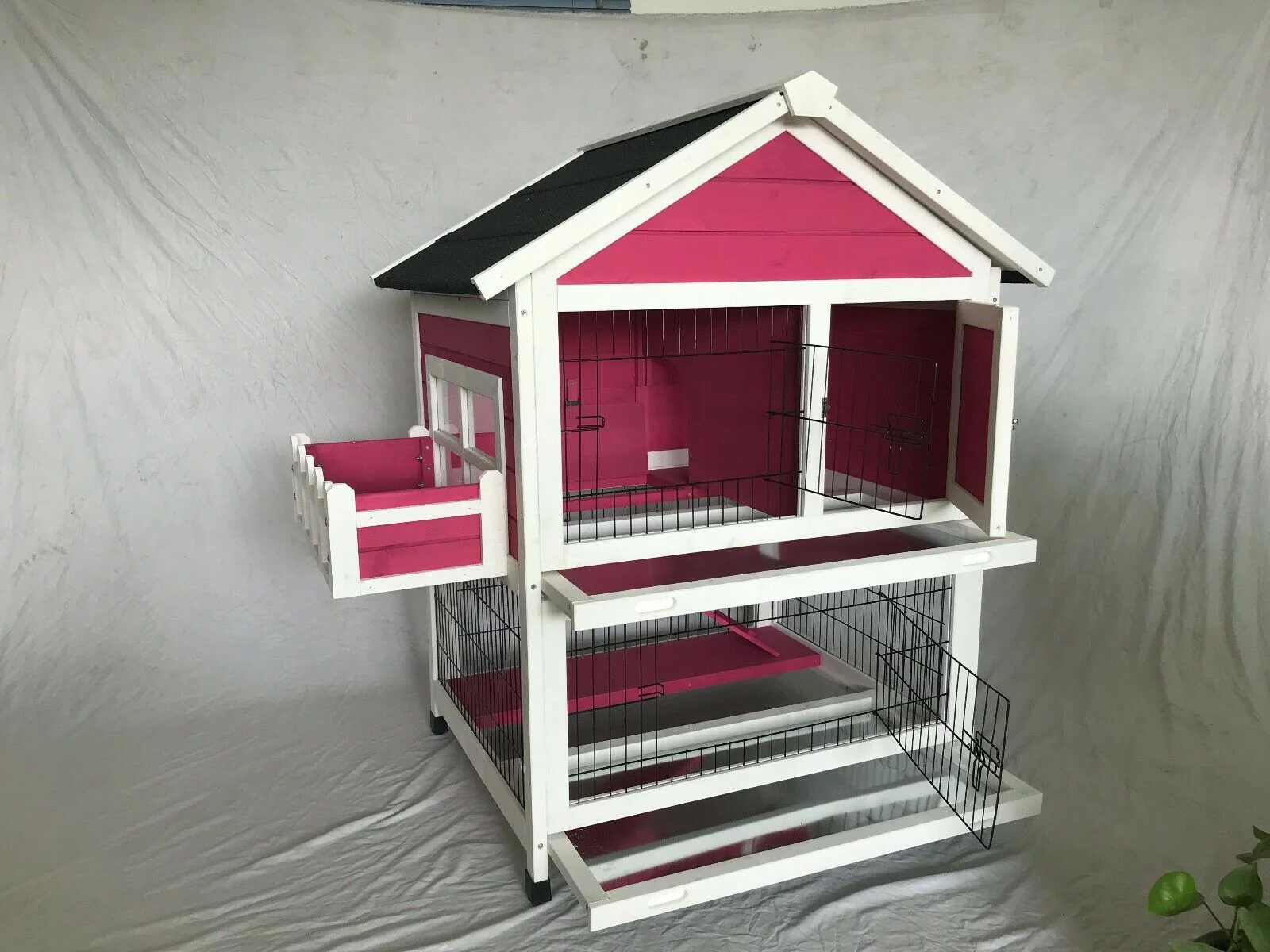 Seny Garden Window Wooden Rabbit Hutch Bunny Cage Guinea Pig House -Pink