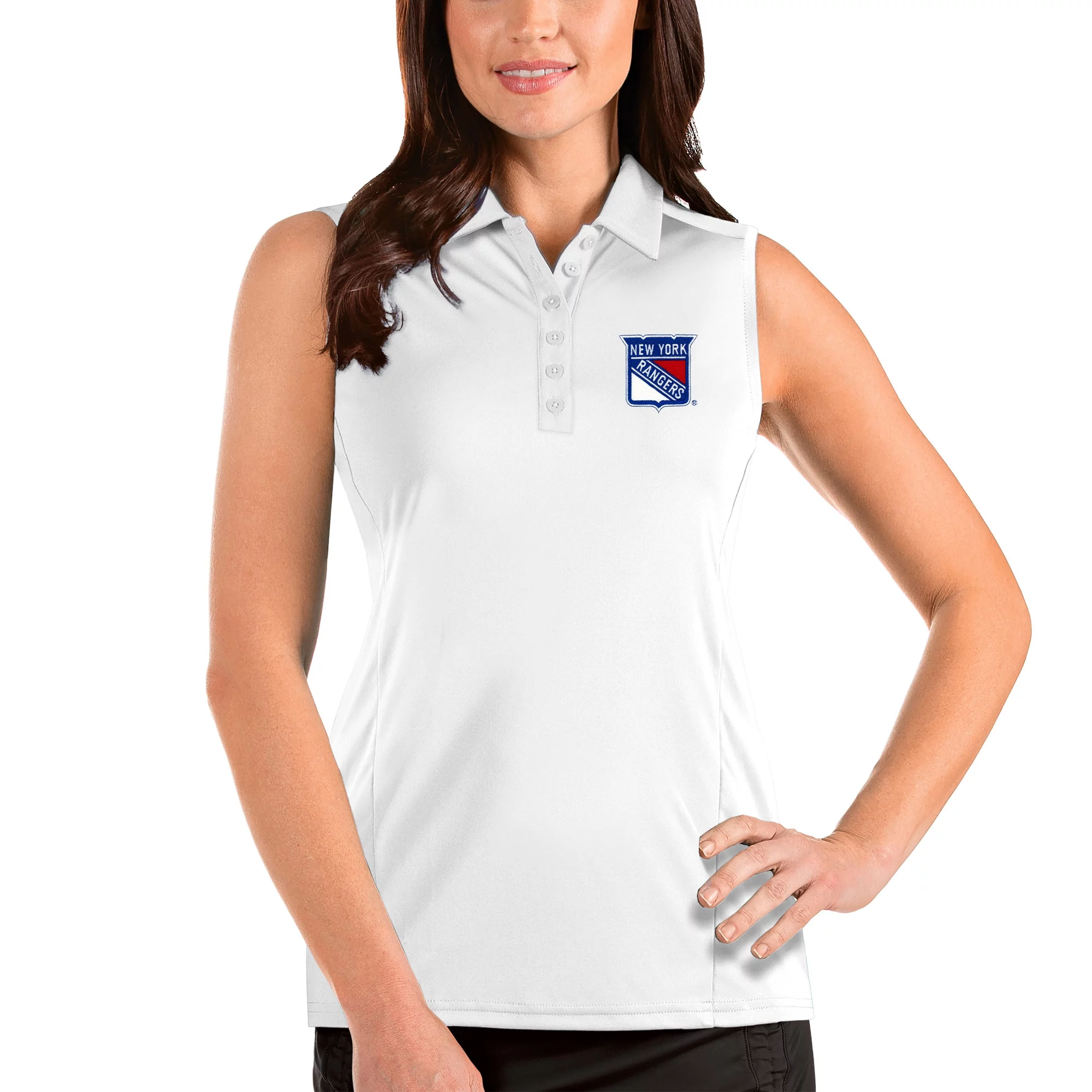 Women's Antigua White New York Rangers Tribute Sleeveless Polo