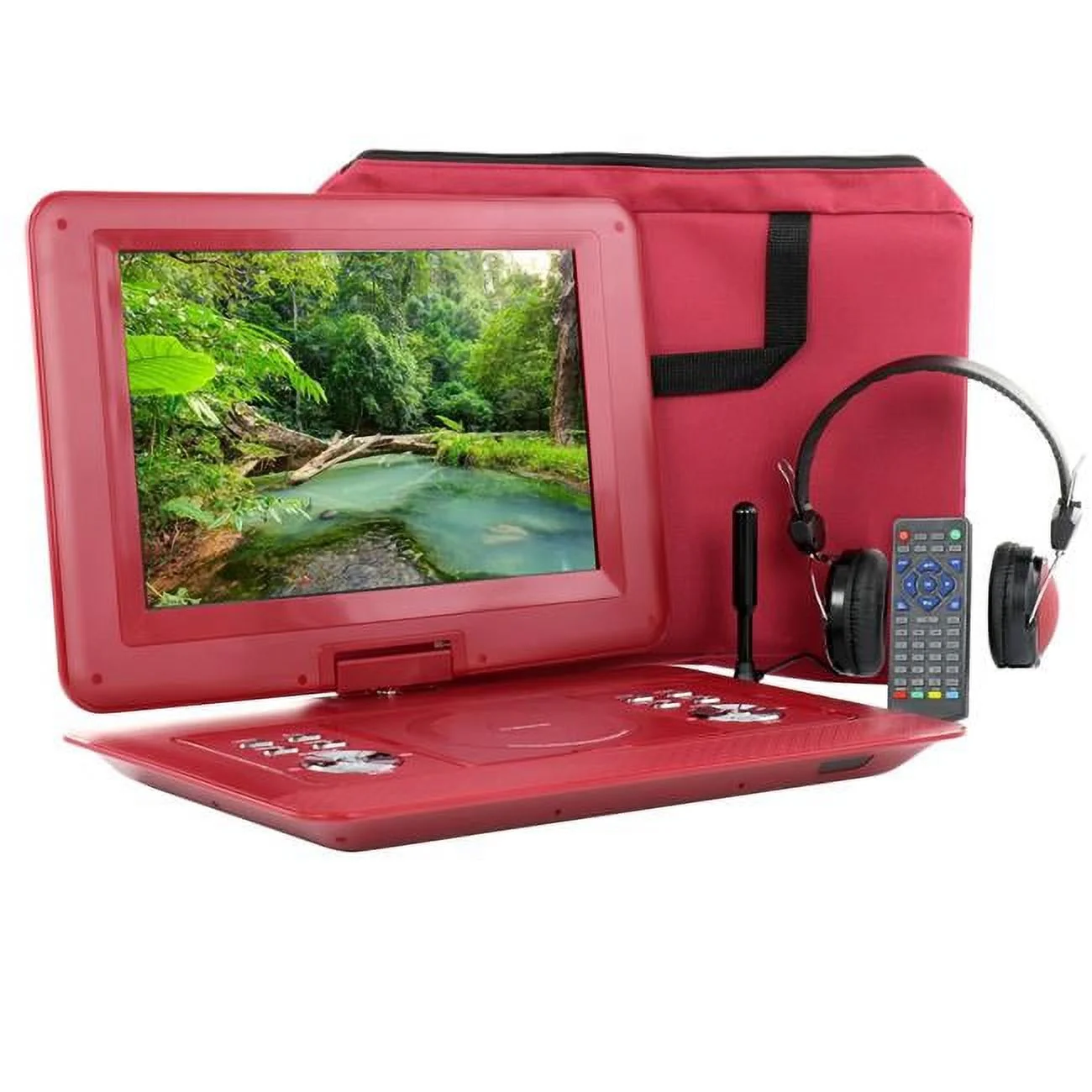 14.1 in. Portable DVD Player with Swivel TFT-LCD Screen & USB & SD, AV & HDMI Inputs, Red