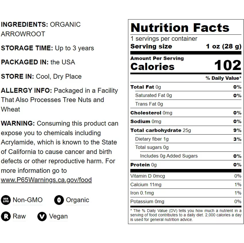 Organic Arrowroot Powder, 5 Pounds — Non-GMO, Raw, Vegan — by Food to Live