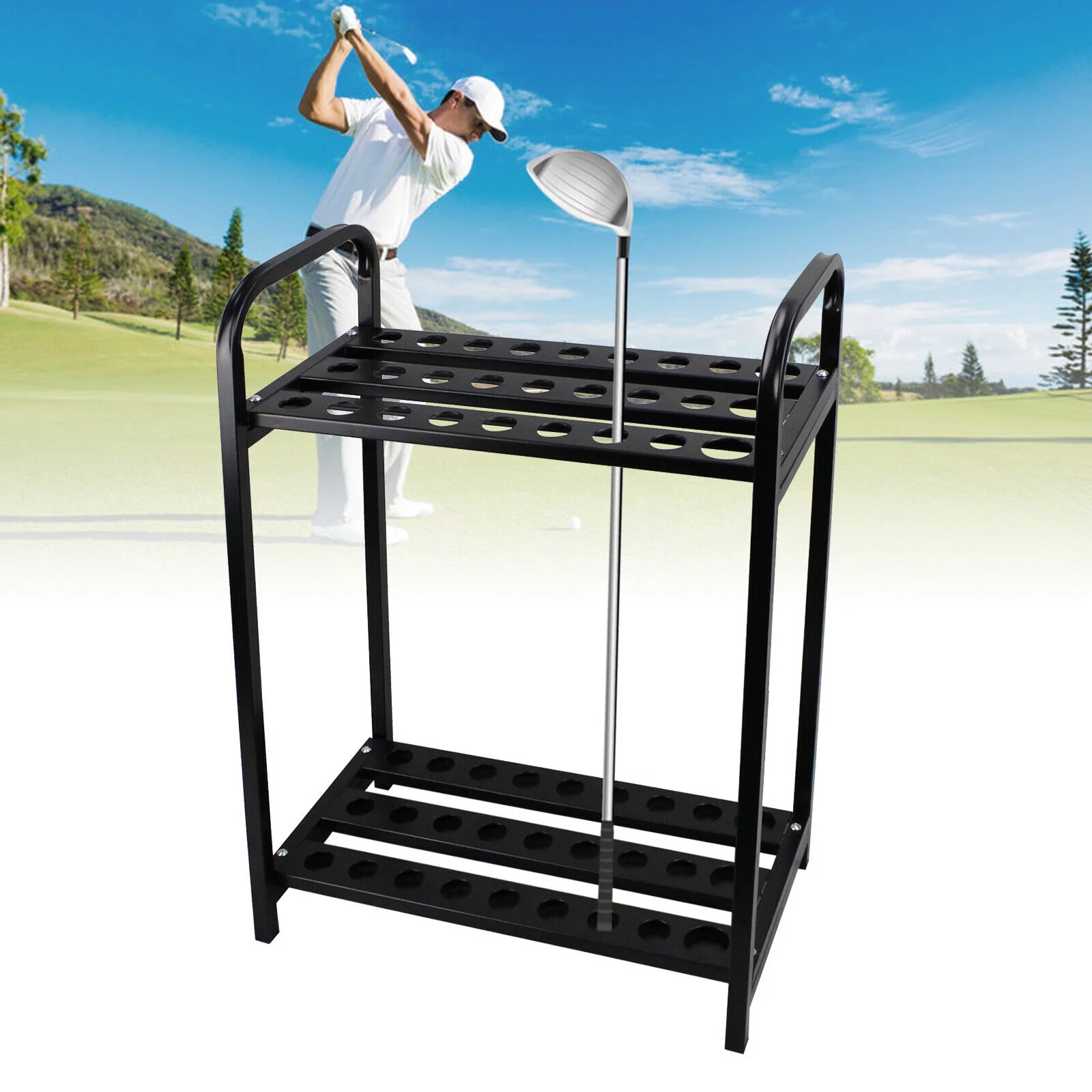 SHZICMY 27 Holes Steel Golf Club Holder Display Stand Organizer Golf Club Storage Rack