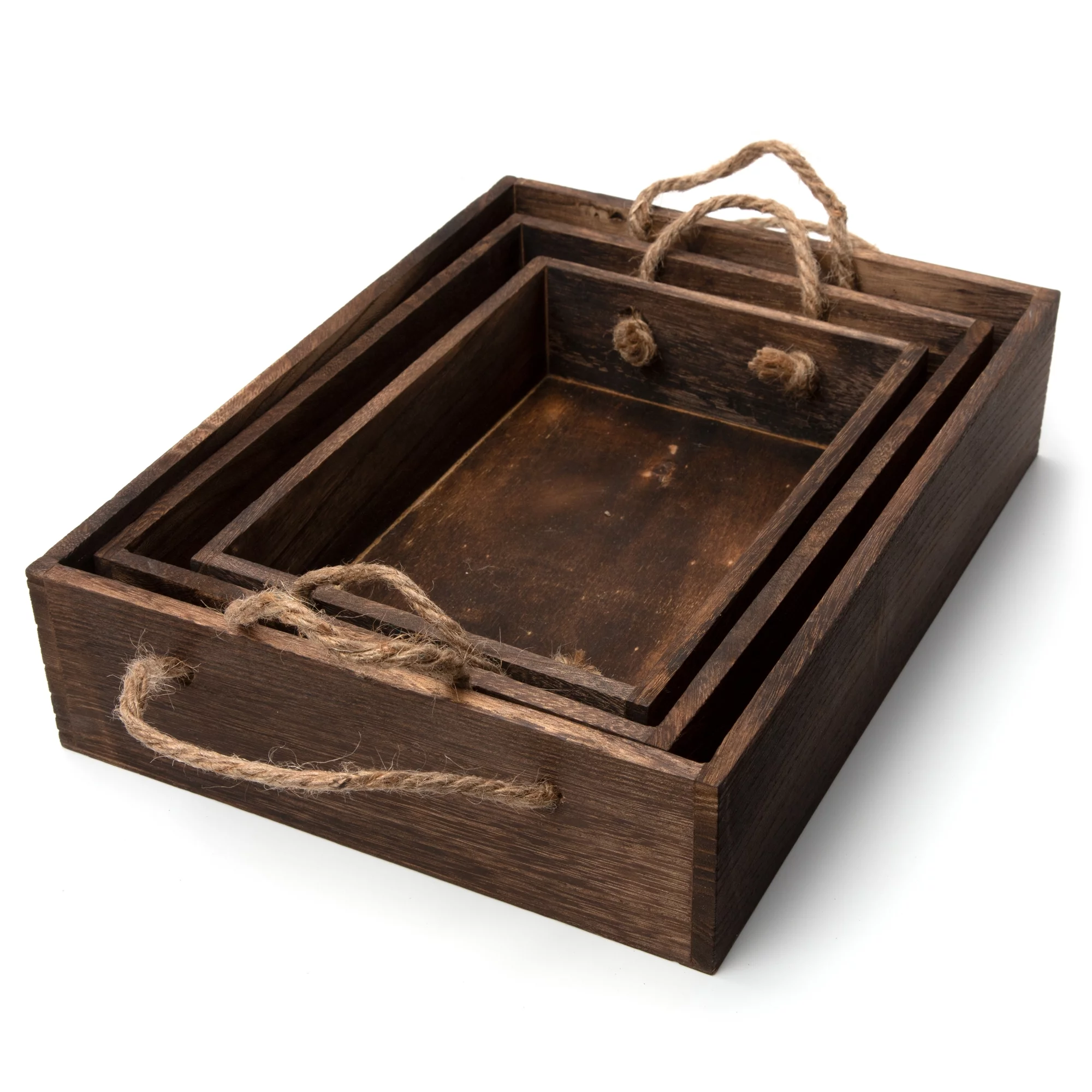 Cousin DIY Rustic Barn Brown Wooden Nested Tray Set, 3 Pieces in Multiple Sizes