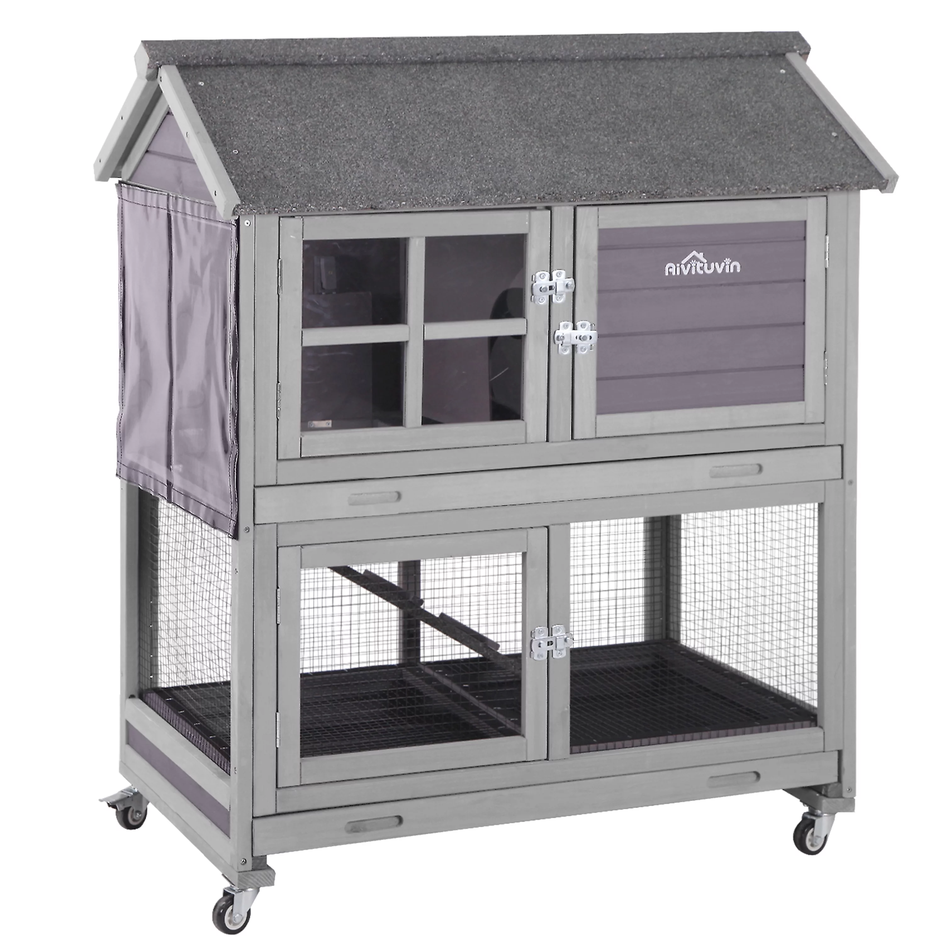 Morgete Outdoor Rabbit Hutch Bunny House with Wheels, Wooden Guinea Pig Cage for Small Animals