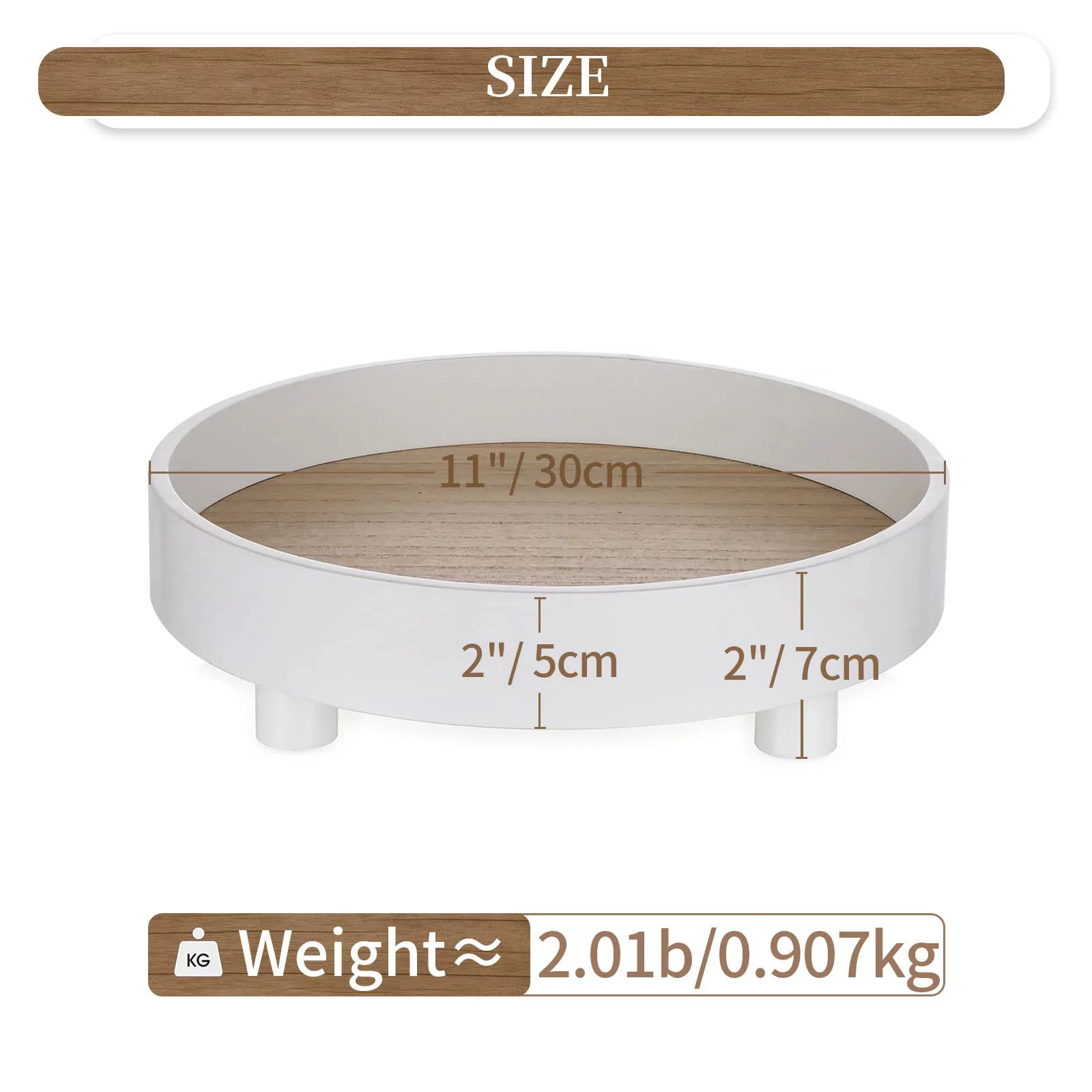 Hanobe Round Decorative Vanity Tray Bathroom Perfume Trays Circle White Pedestal Stand Wood Riser for Display Decor Dresser