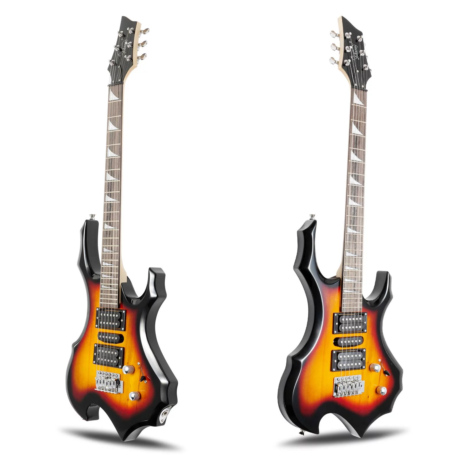 Glarry Burning Fire Style Electric Guitar with Bag Pick Strap & Accessories