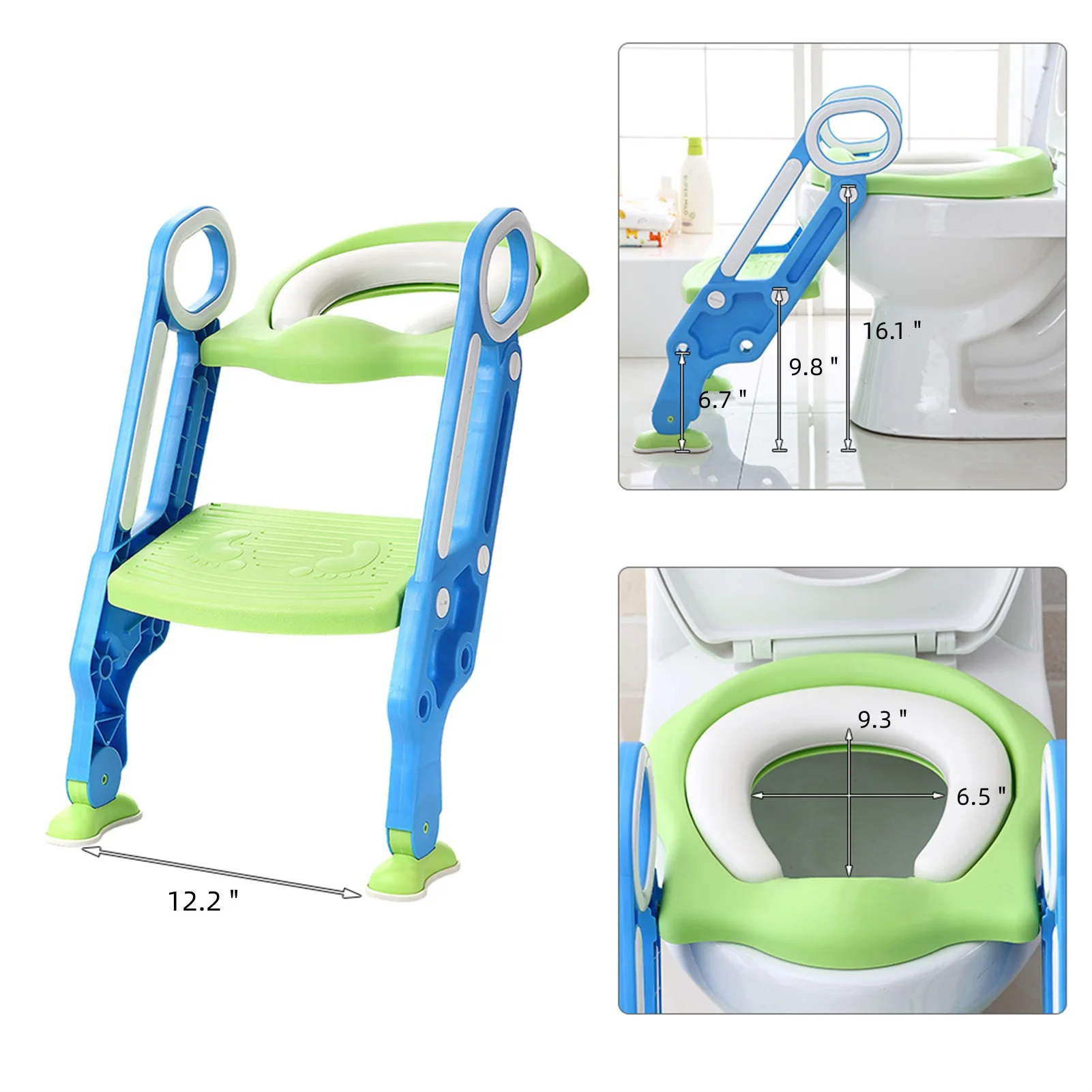 MEILLEUREVIE Potty Training Seat with Step Stool Ladder, Colourful Potty Toilet for Kids, Green