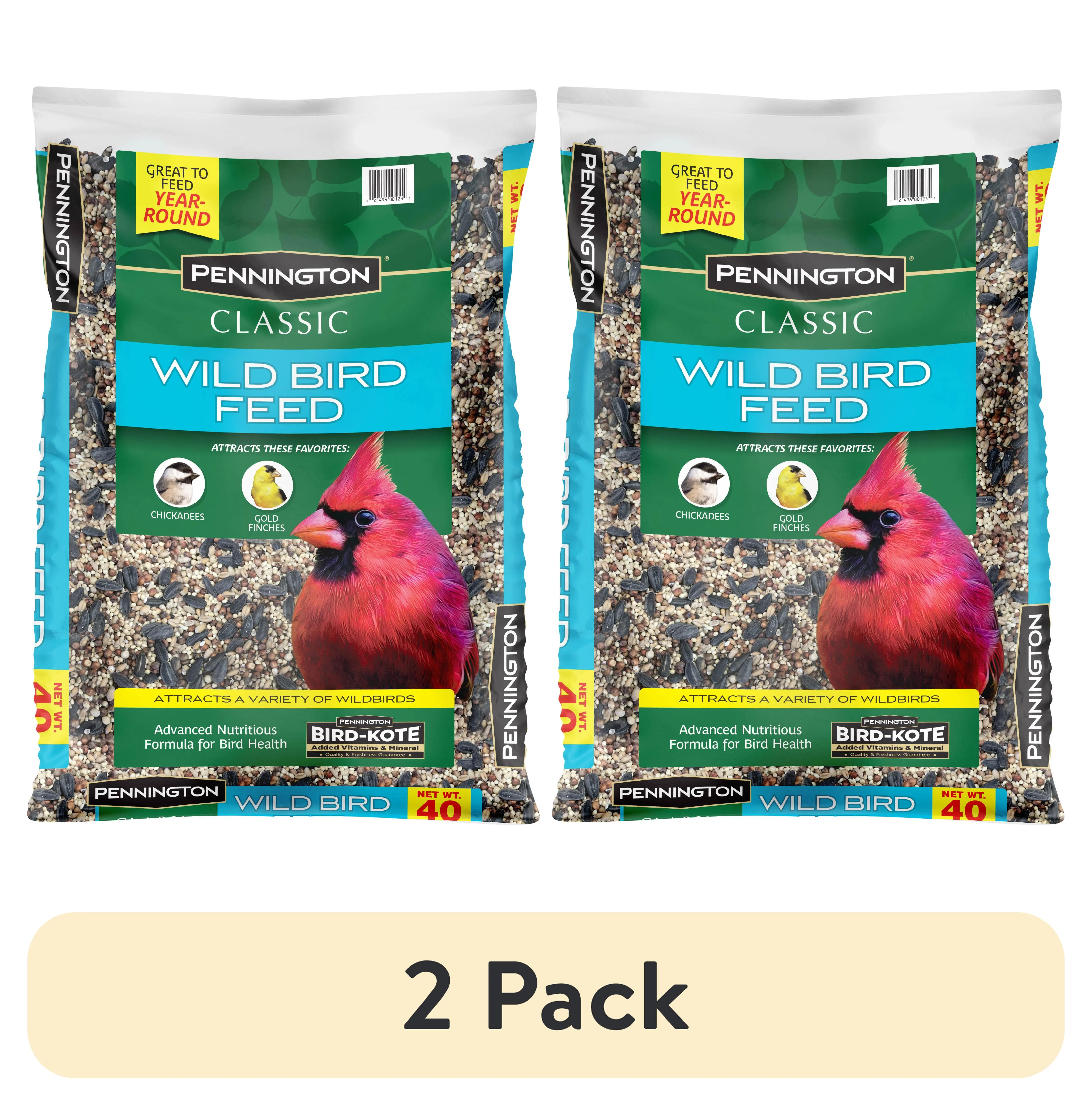(2 pack) Pennington Classic Dry Wild Bird Feed and Seed, 40 lb. Bag, 1 Pack