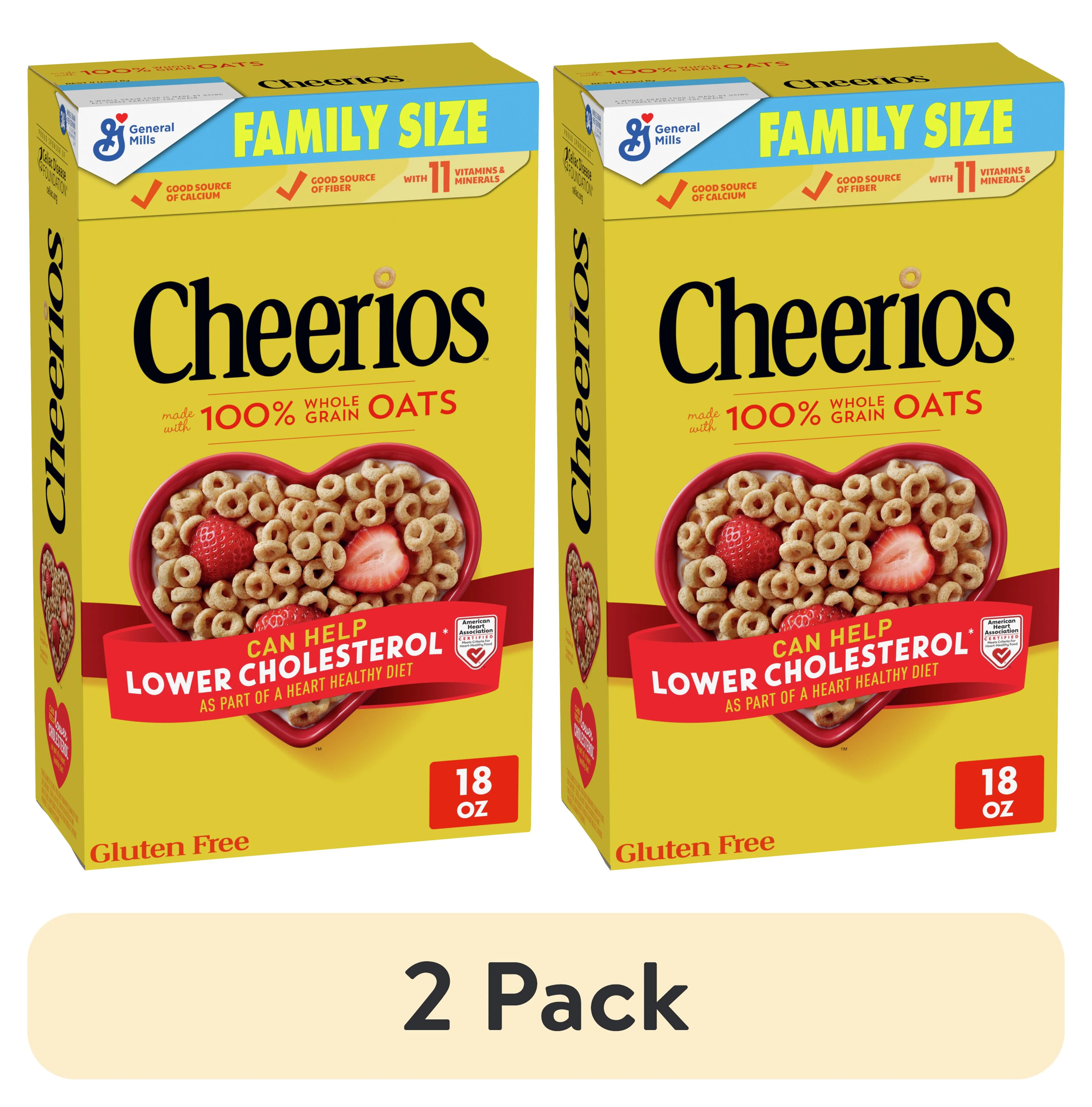 (2 pack) Cheerios, Heart Healthy Gluten Free Breakfast Cereal, Family Size, 18 oz
